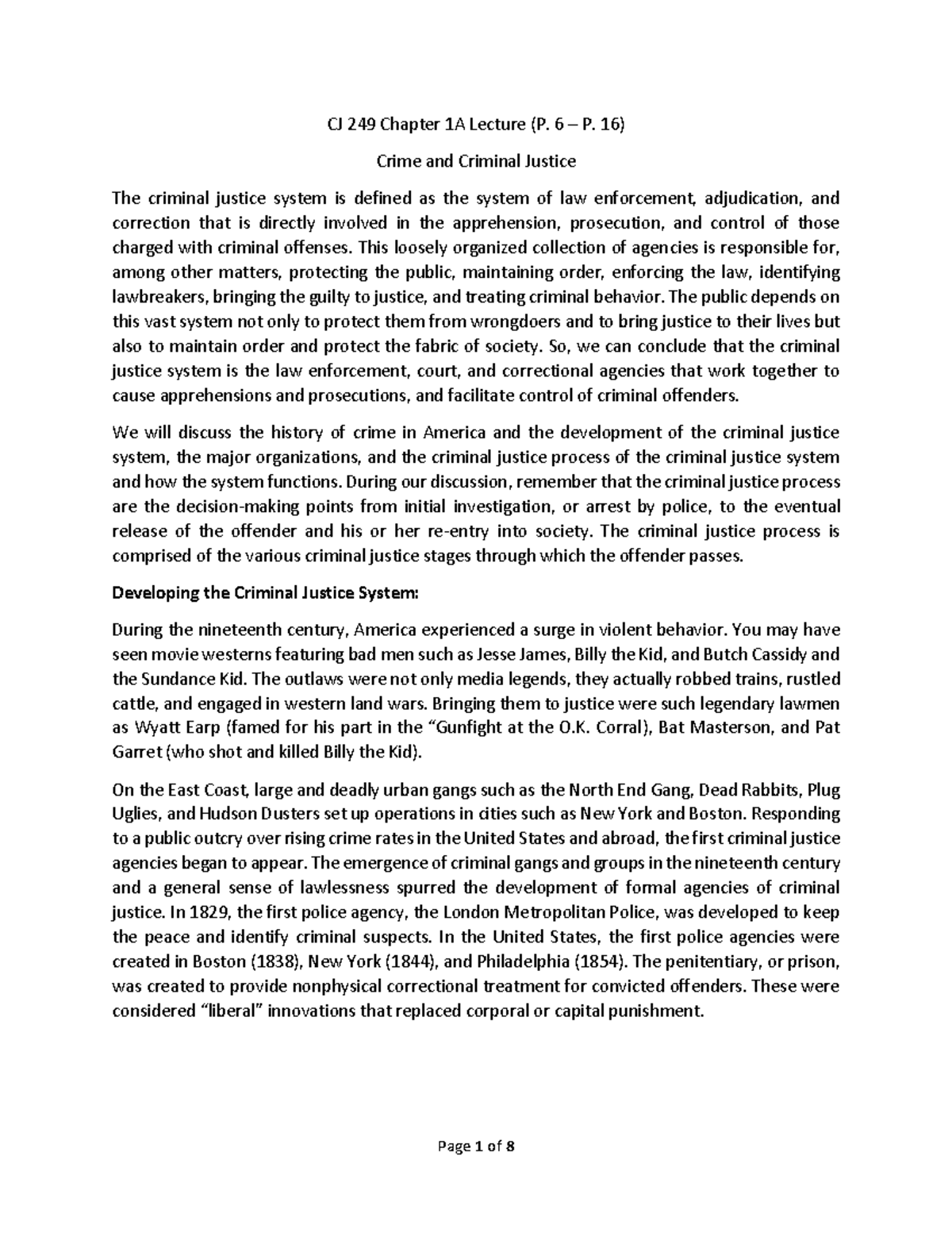 CJ 249 Chapter 1A: Overview of the Criminal Justice System - Studocu