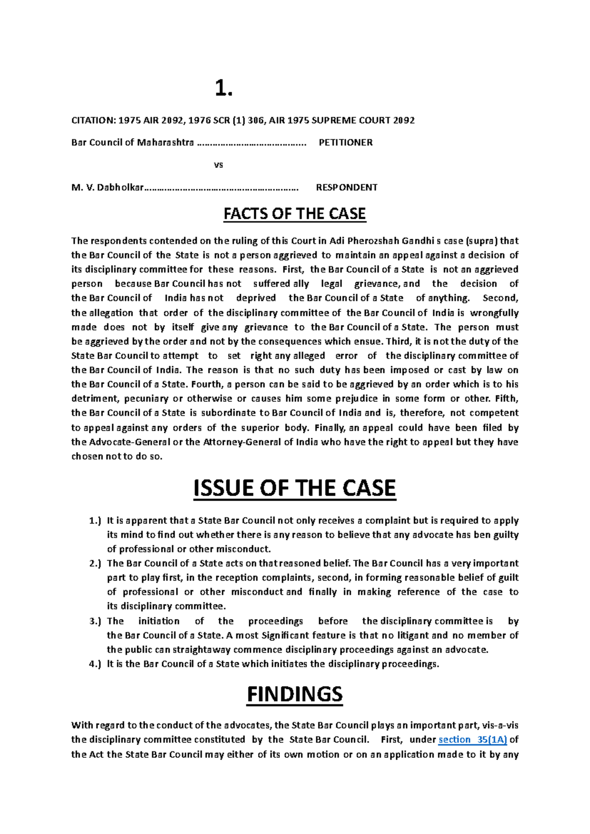 Case Laws on Professional Misconduct in Advocacy - Material - Studocu