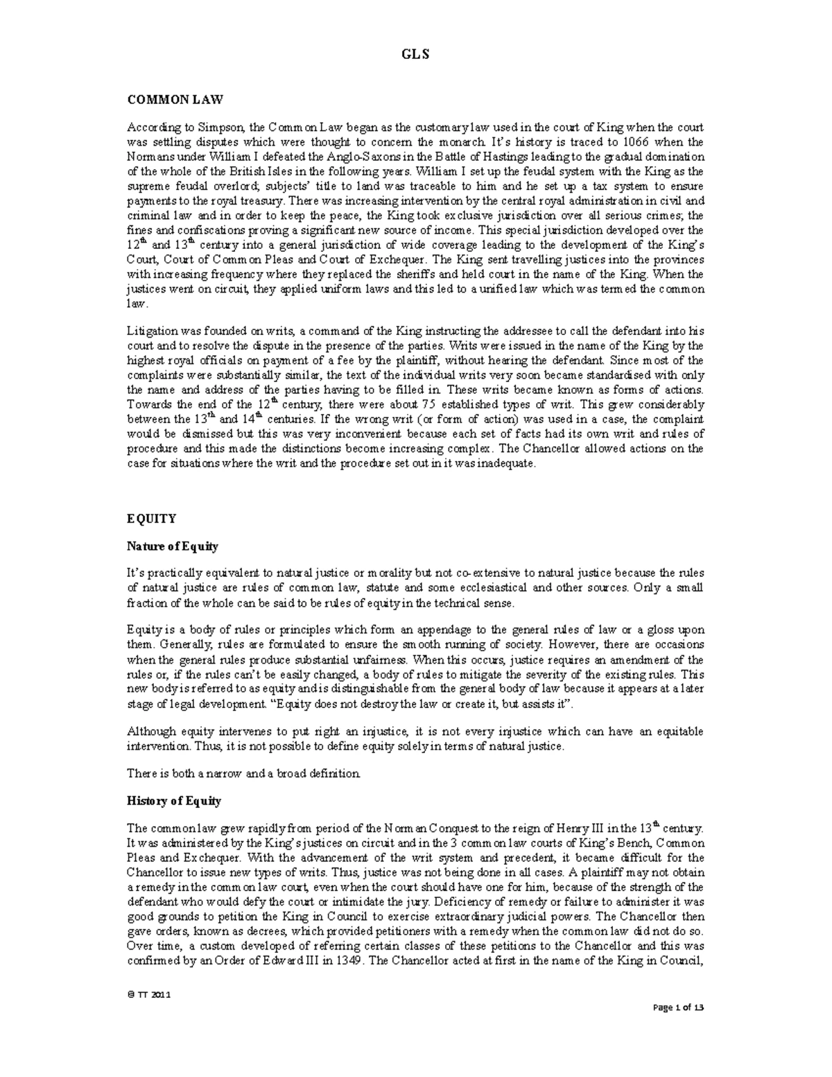 Ghana Legal Systems & Methods: Assignment 1 - Equity vs. Common Law ...
