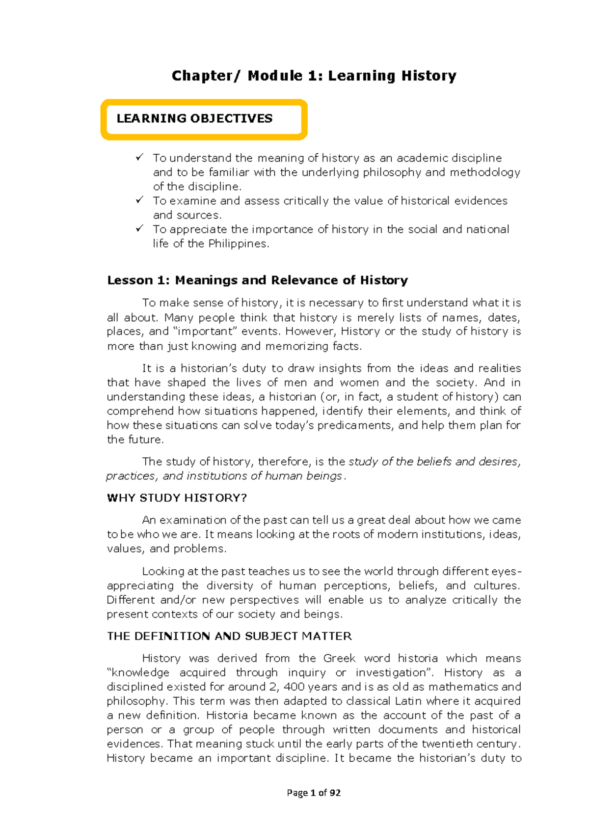 Scribd - Answer - Chapter/ Module 1: Learning History Lesson 1 ...