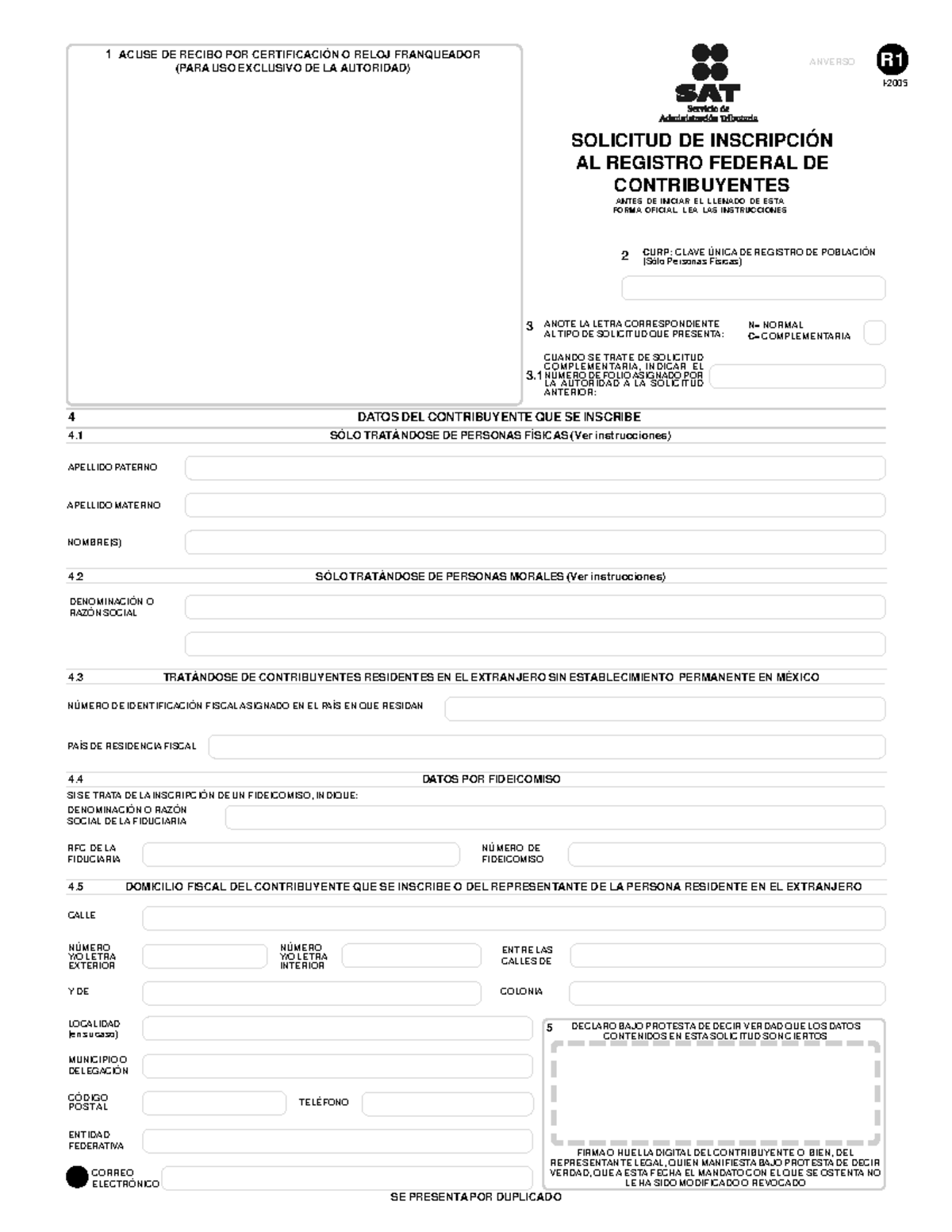 Formato Oficial para Inscripción en el RFC - Documento R-1 - Studocu