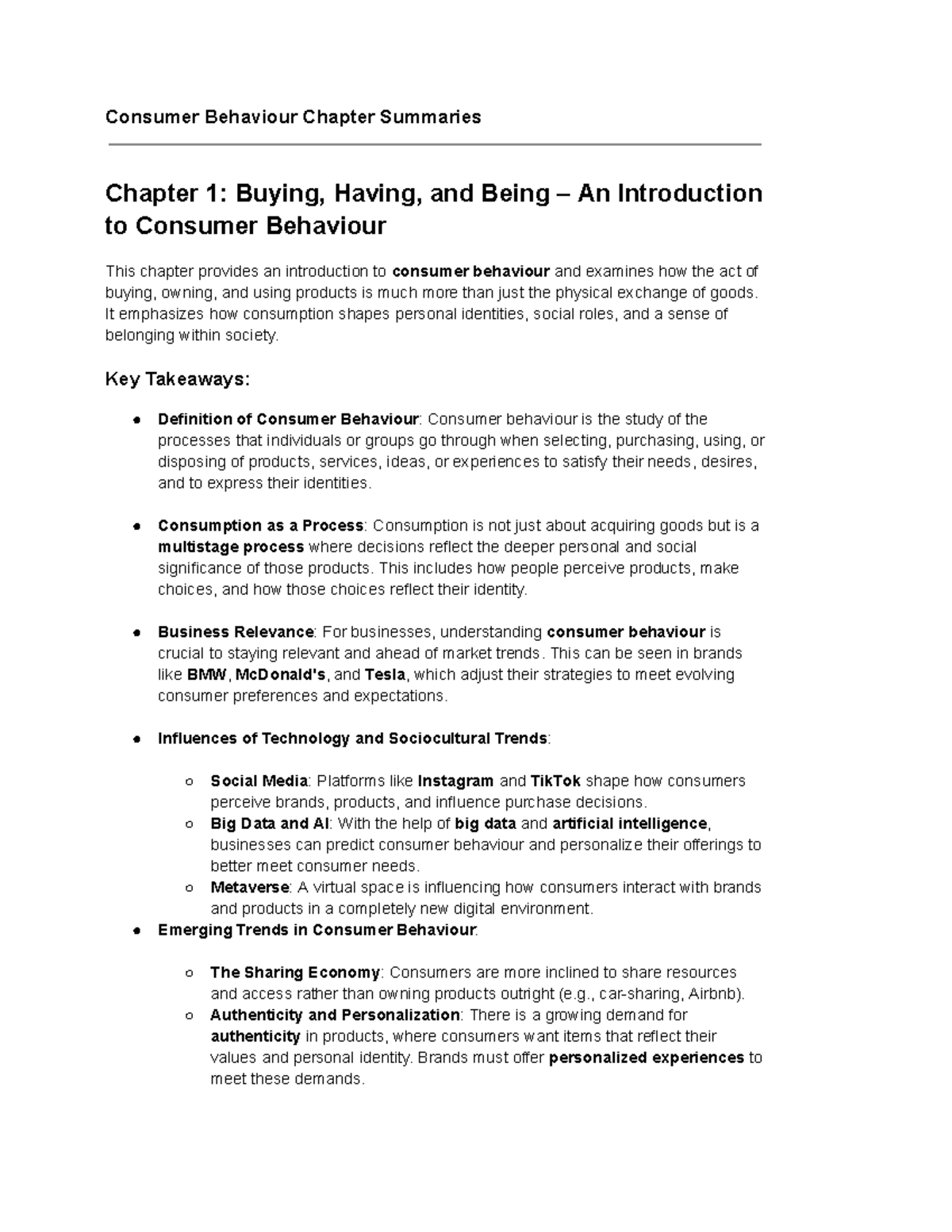 Consumer Behaviour Chapter Summaries: Buying, Ethics & Trends - Studocu