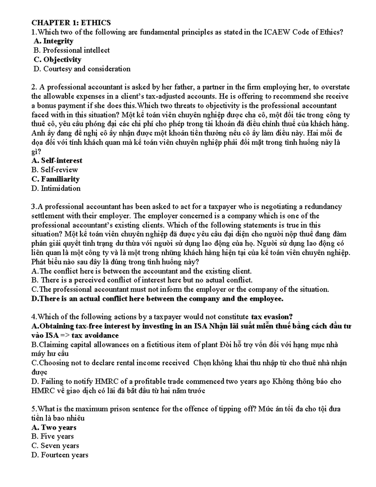CHAPTER 1: ETHICS - ICAEW Code of Ethics Principles and Scenarios - Studocu