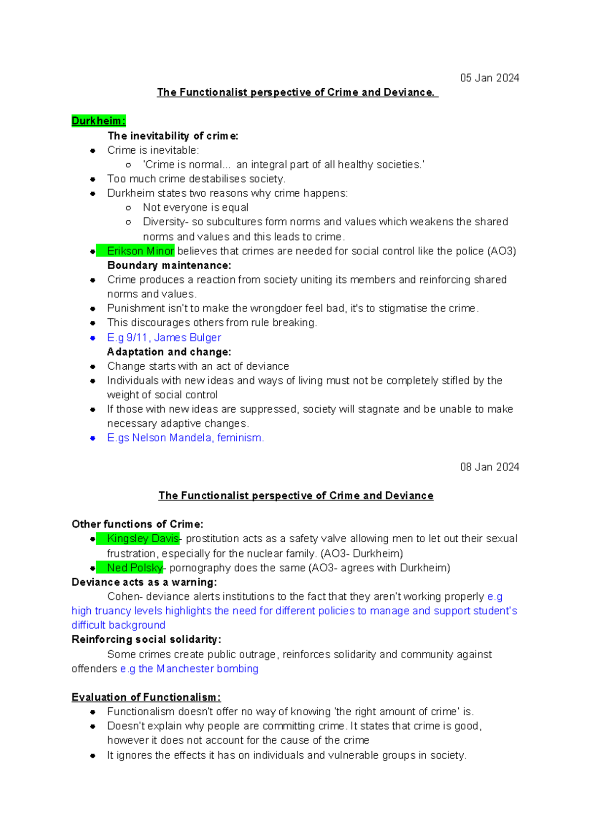 The Functionalist Perspective on Crime and Deviance - CC101 Notes - Studocu