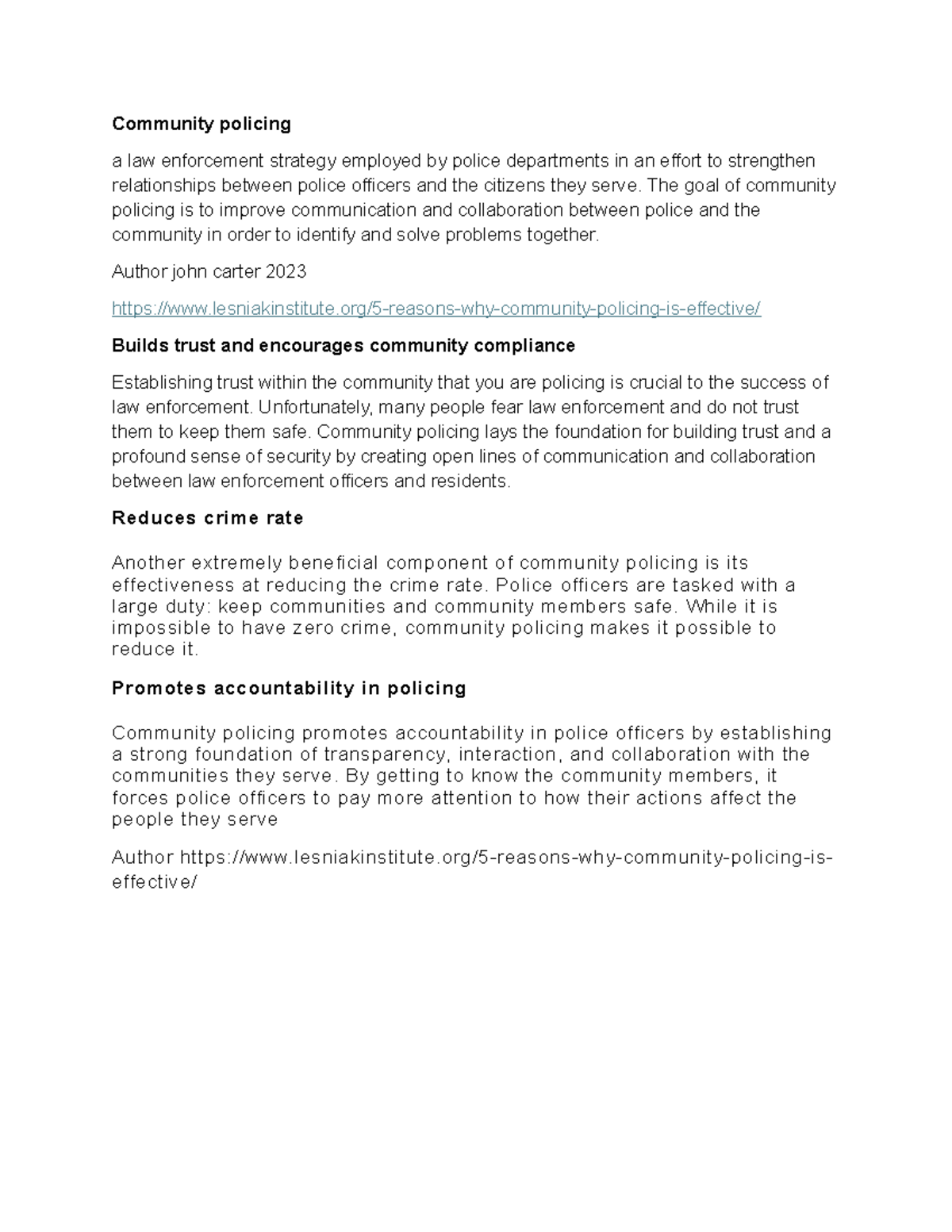 Community policing - NOTES - Community policing a law enforcement ...