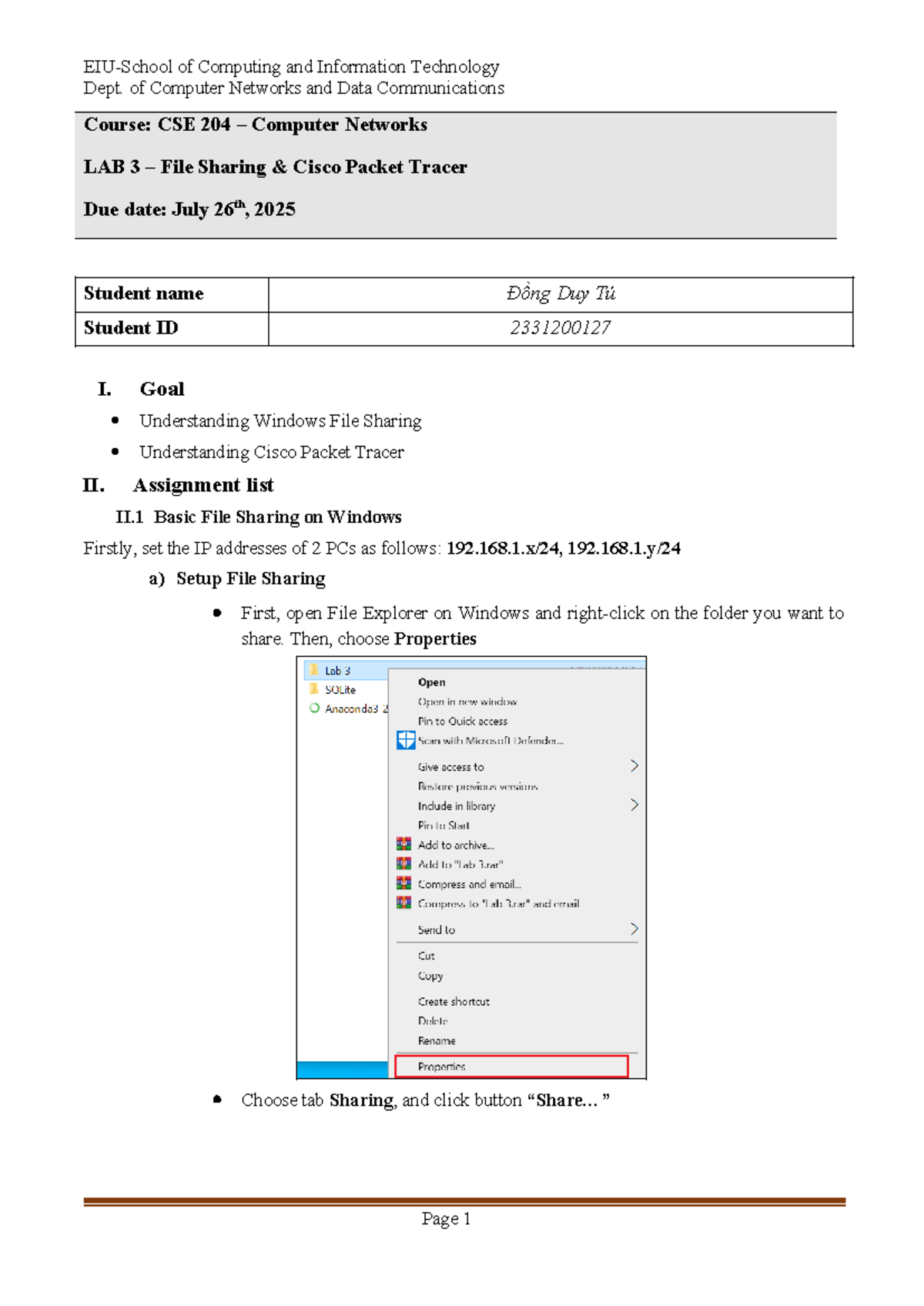 CSE 204 Lab 3: File Sharing with Cisco Packet Tracer - Studocu