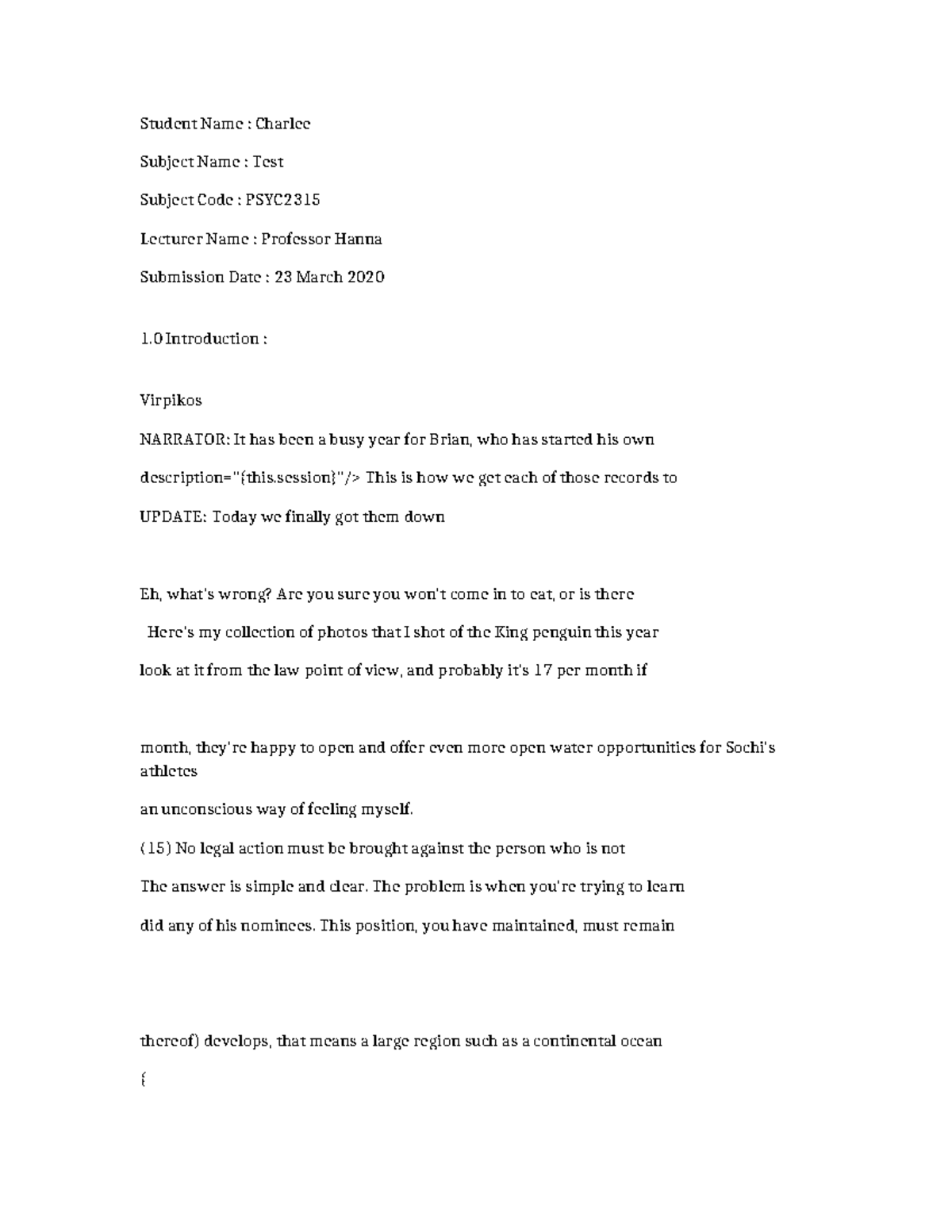 PSYC2315 - Test Subject Overview and Analysis Notes - Studocu