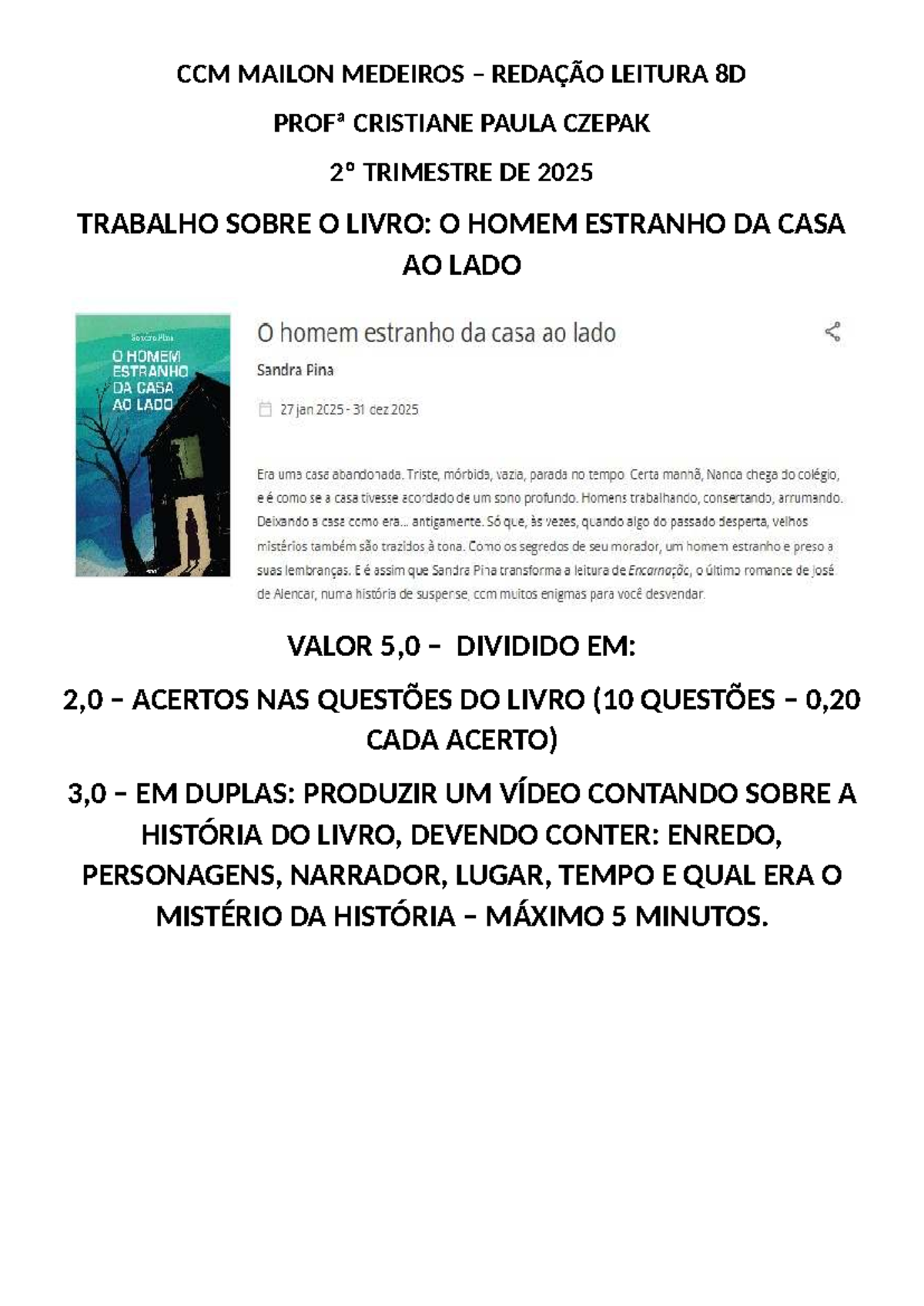CCM 8D Trabalho sobre 