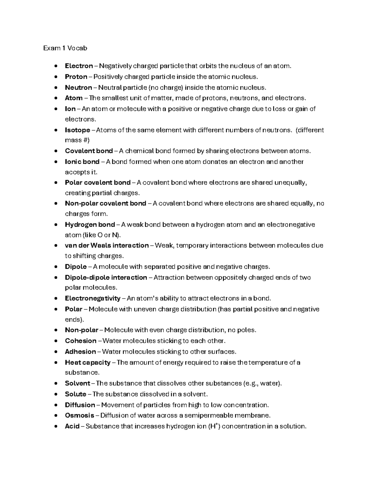 Biology 101: Exam 1 Review - Key Terms & Concepts for Cell Function ...