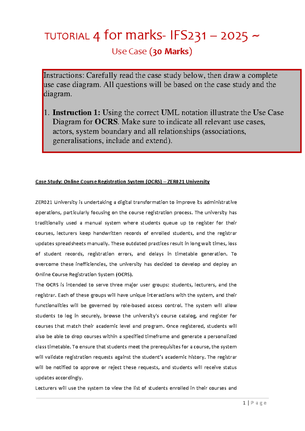 Use Case Diagram for IFS231 2025: Online Course Registration System ...