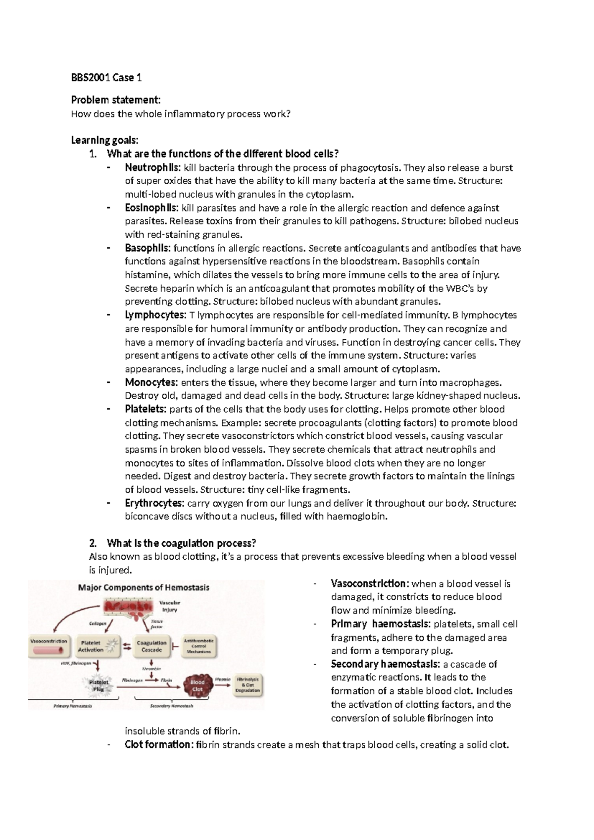 BBS2001 Case Study 1: Inflammatory Process and Coagulation Mechanism ...