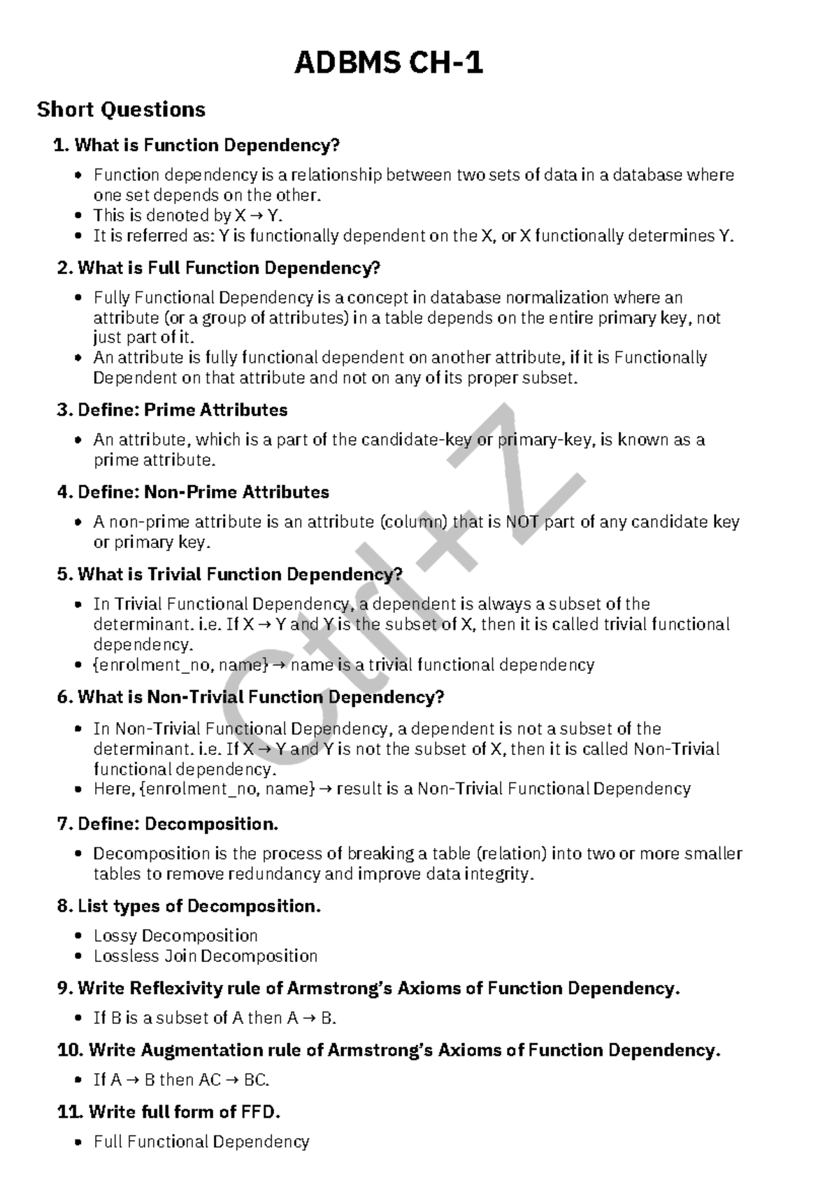 ADBMS Short Questions and Concepts: Chapters 1-5 Review - Studocu