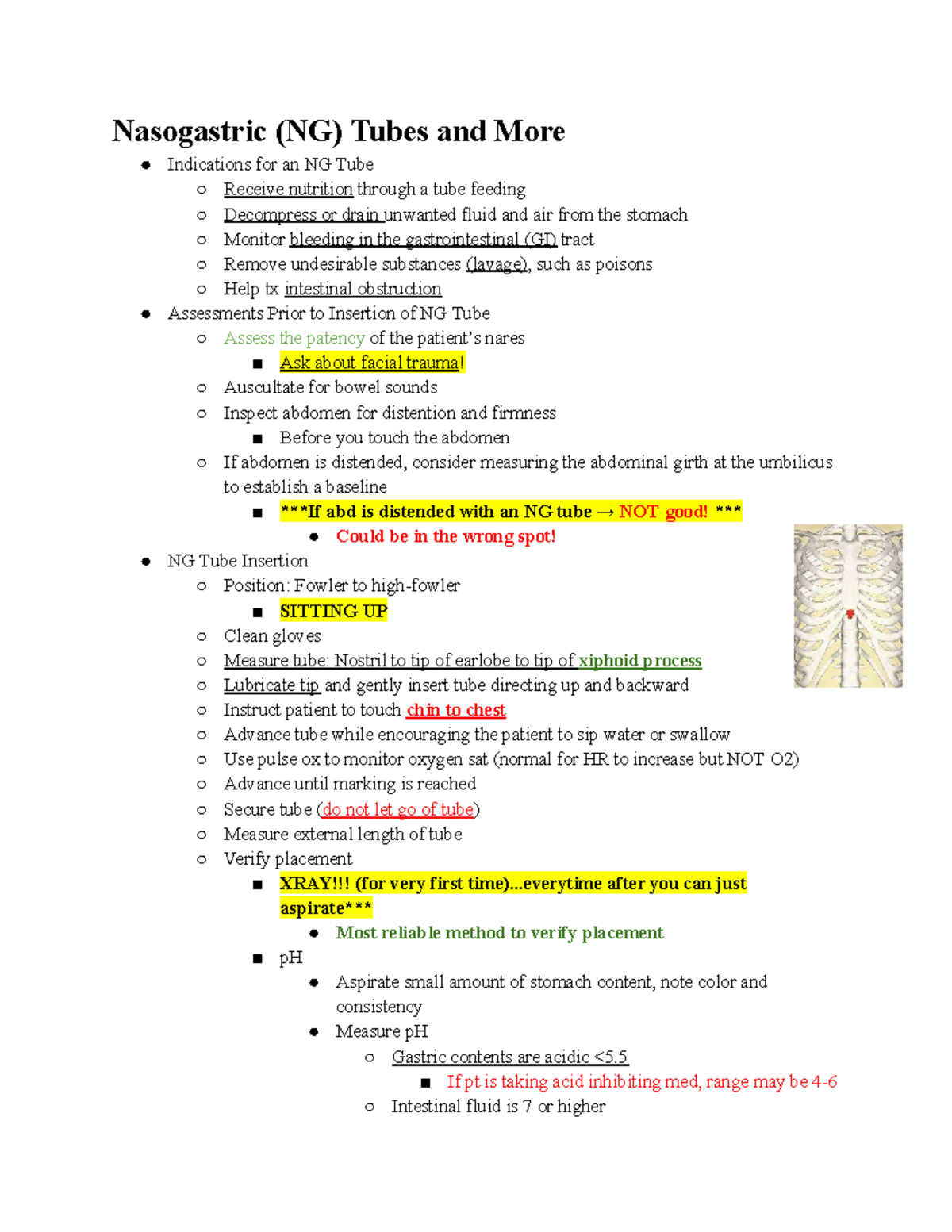 Skills Notes Exam 3 - Study Guide for NG Tube & IV Therapy Techniques ...