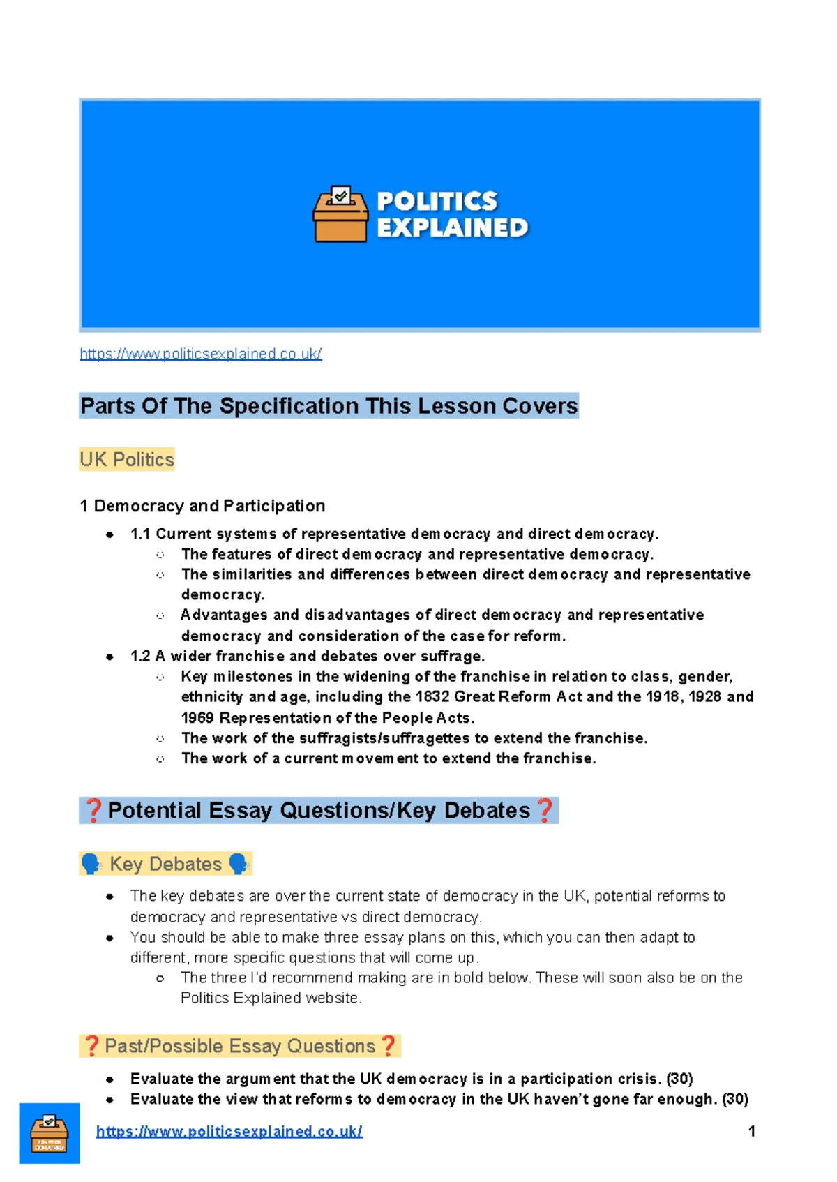 A Level Politics: Key Insights on Party Funding and its Impacts - Studocu