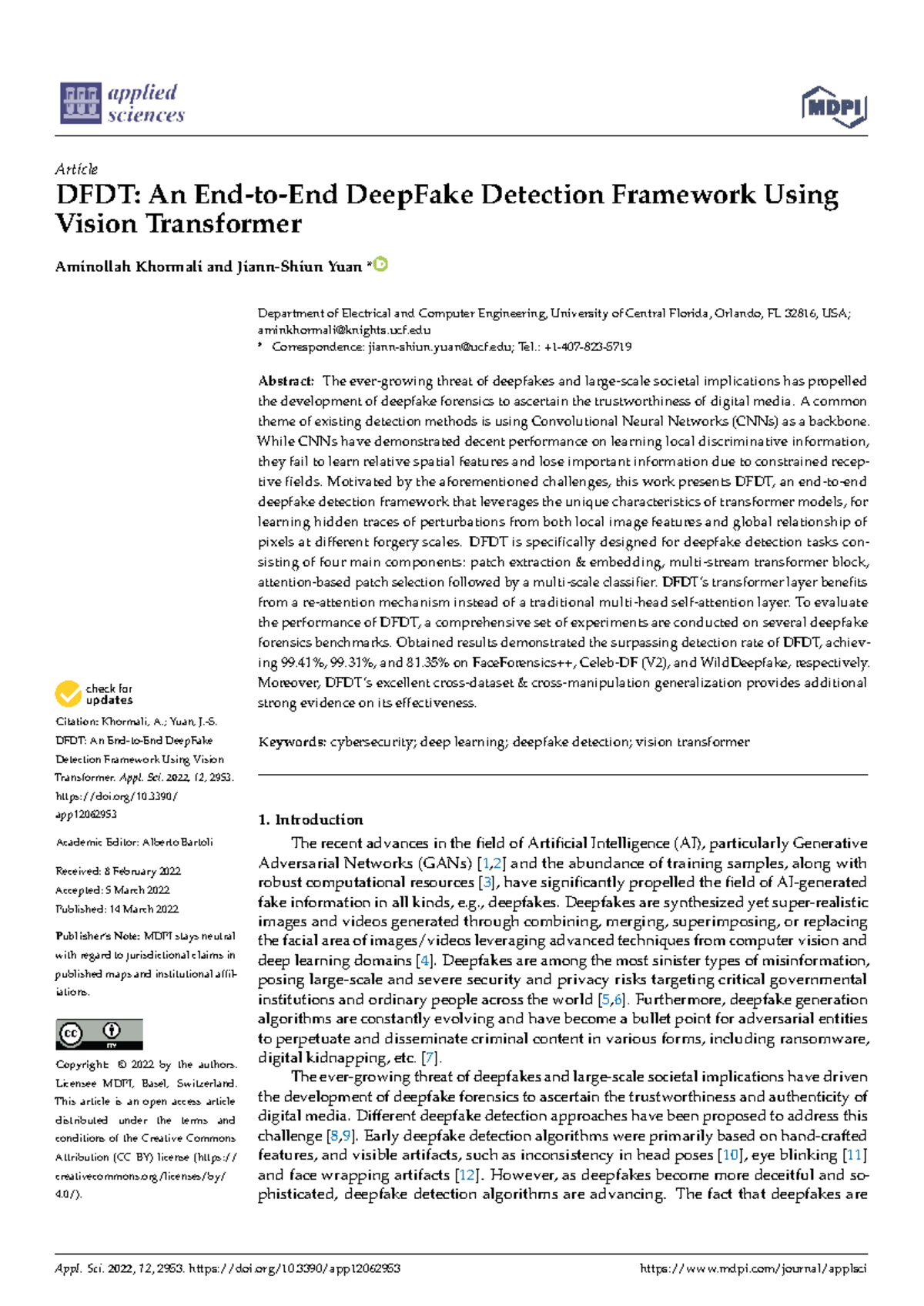 DFDT: An End-to-End DeepFake Detection Framework Using Vision ...