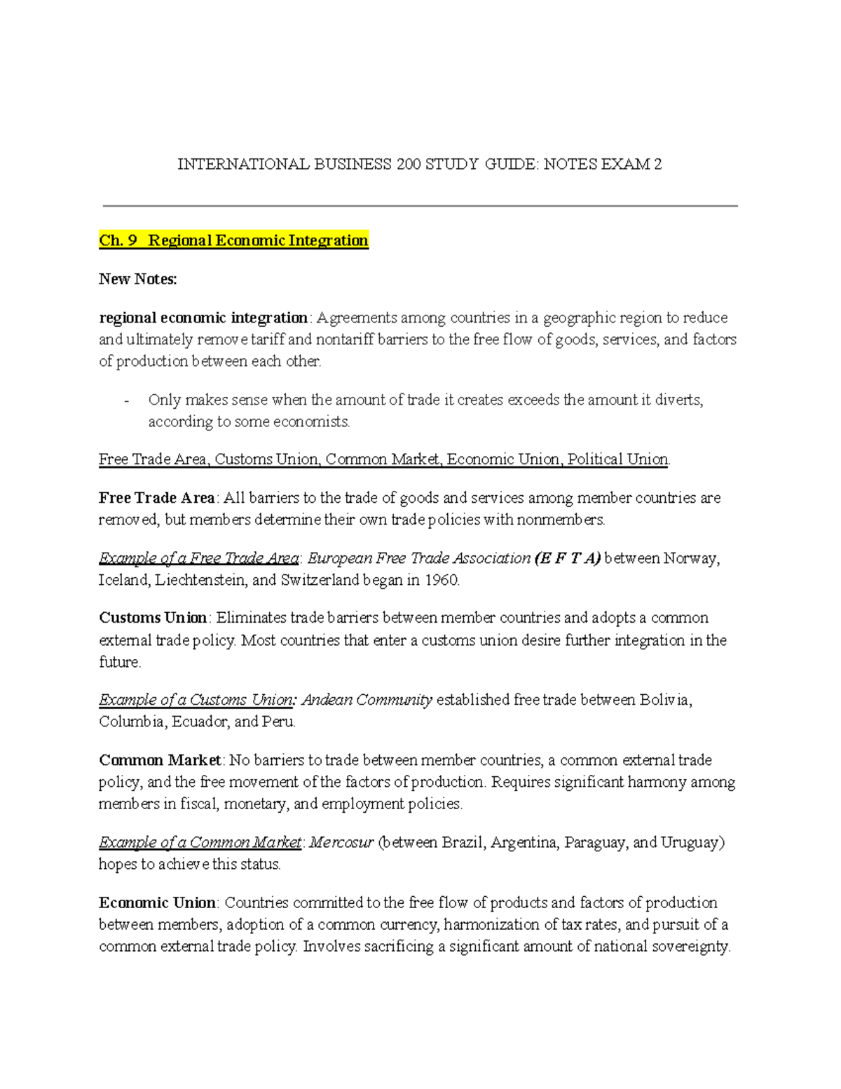 International Business 200 Study Guide: Notes for Exam 2 Overview - Studocu