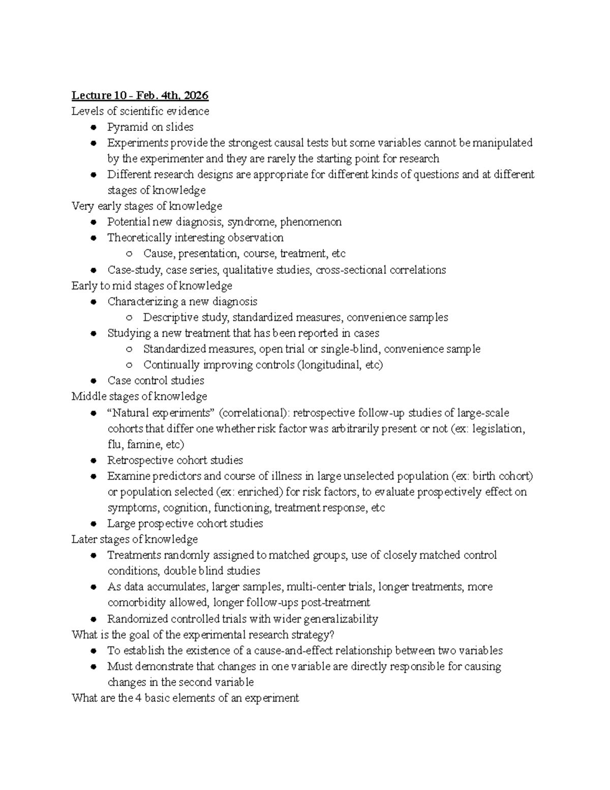 PSYC 306 - Lecture 10: Levels of Scientific Evidence and Research ...