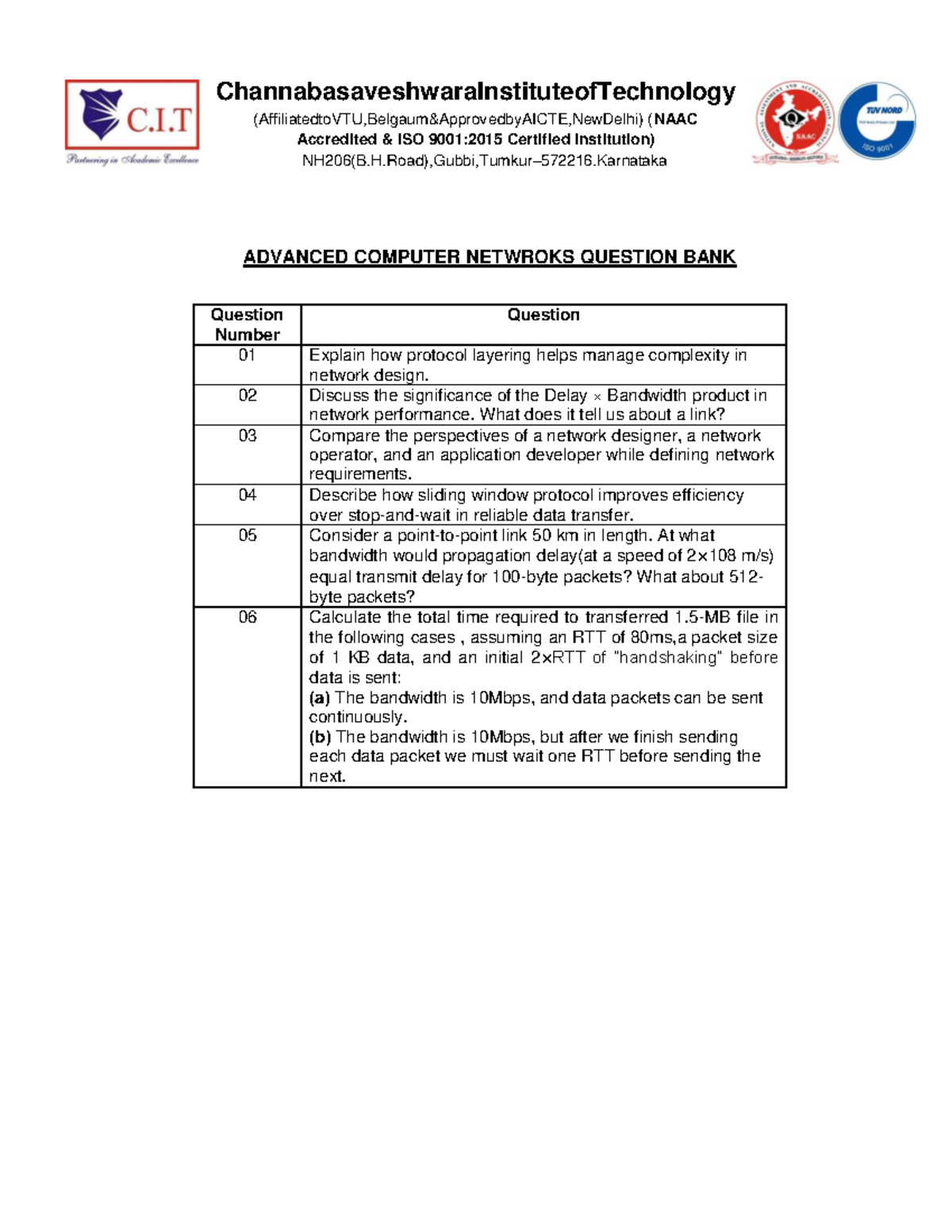 ACN 2023 Question Bank - Advanced Computer Networks Lecture Notes - Studocu