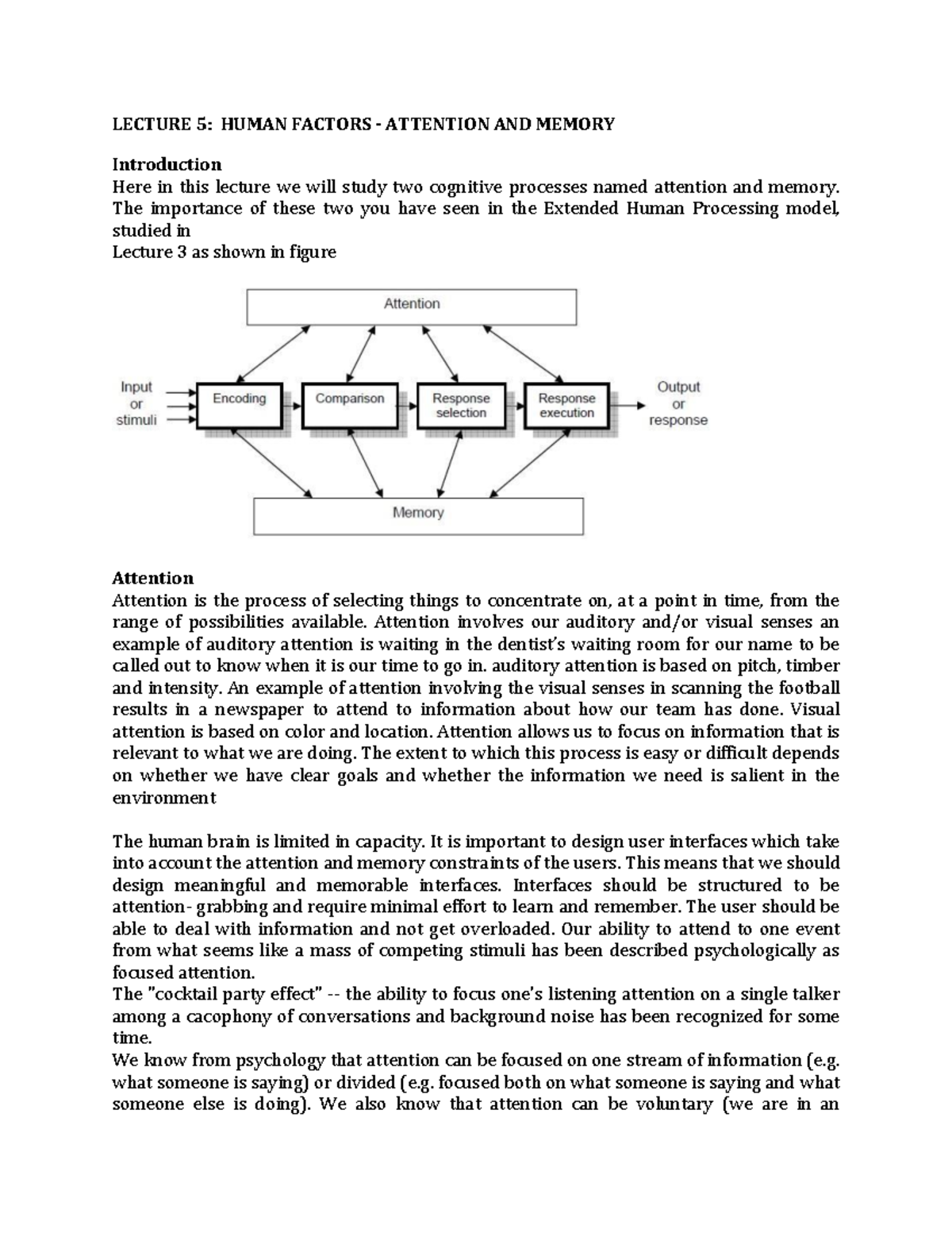 Lecture 5: HCI Focus on Attention and Memory in Human Factors - Studocu