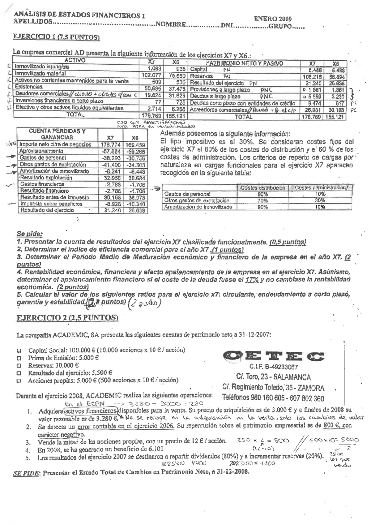 Análisis de Estados Financieros - Examen Final AEF 2009 - Studocu
