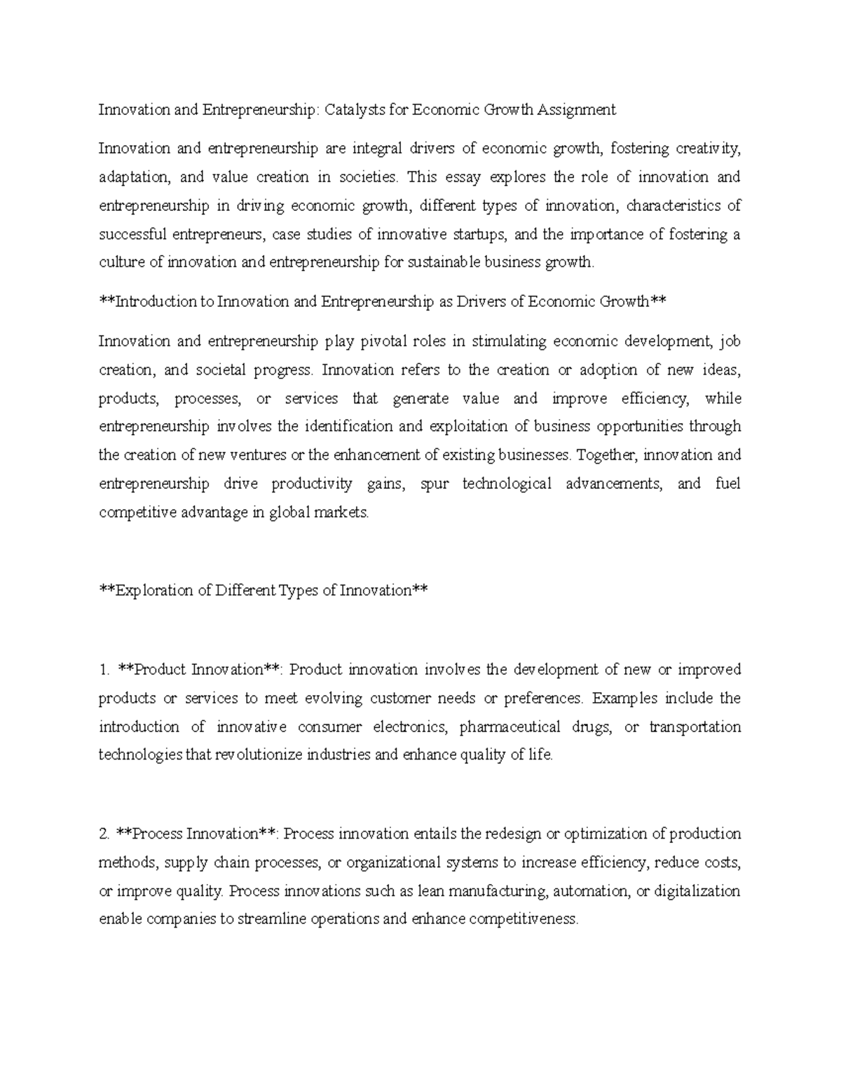 ENT 101: Innovation & Entrepreneurship for Economic Growth Assignment ...