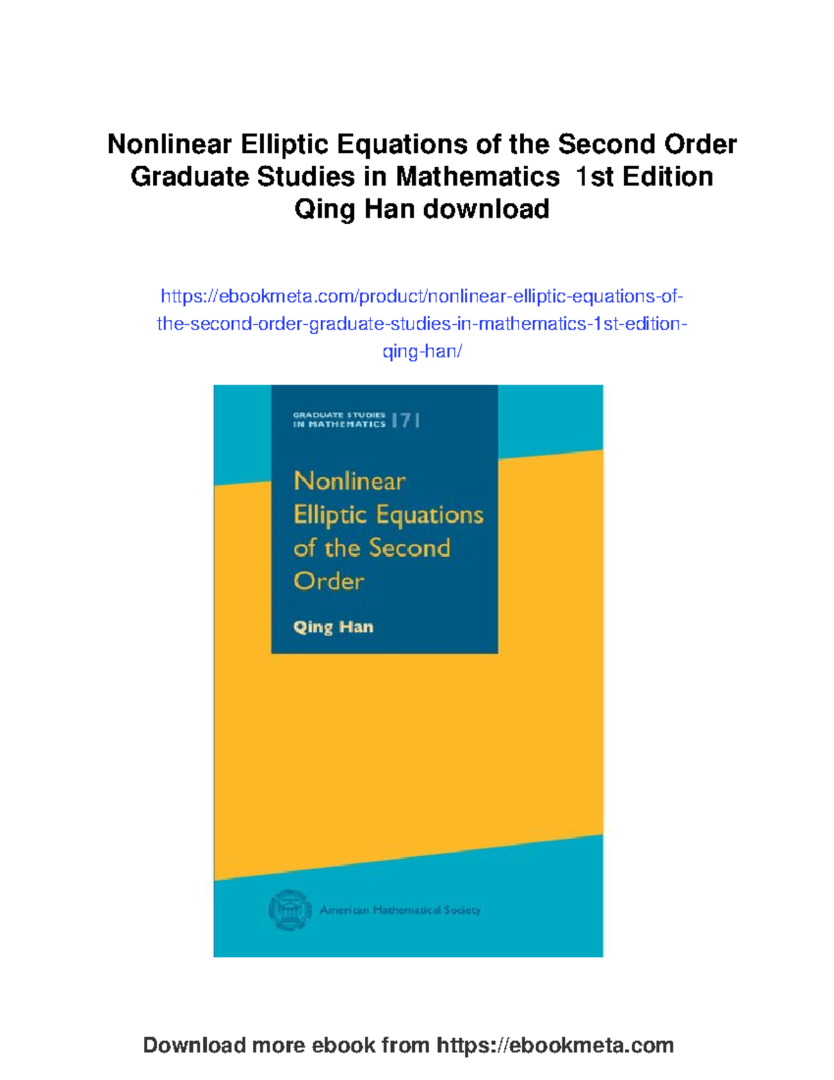 Nonlinear Elliptic Equations of the Second Order - Graduate Studies in ...