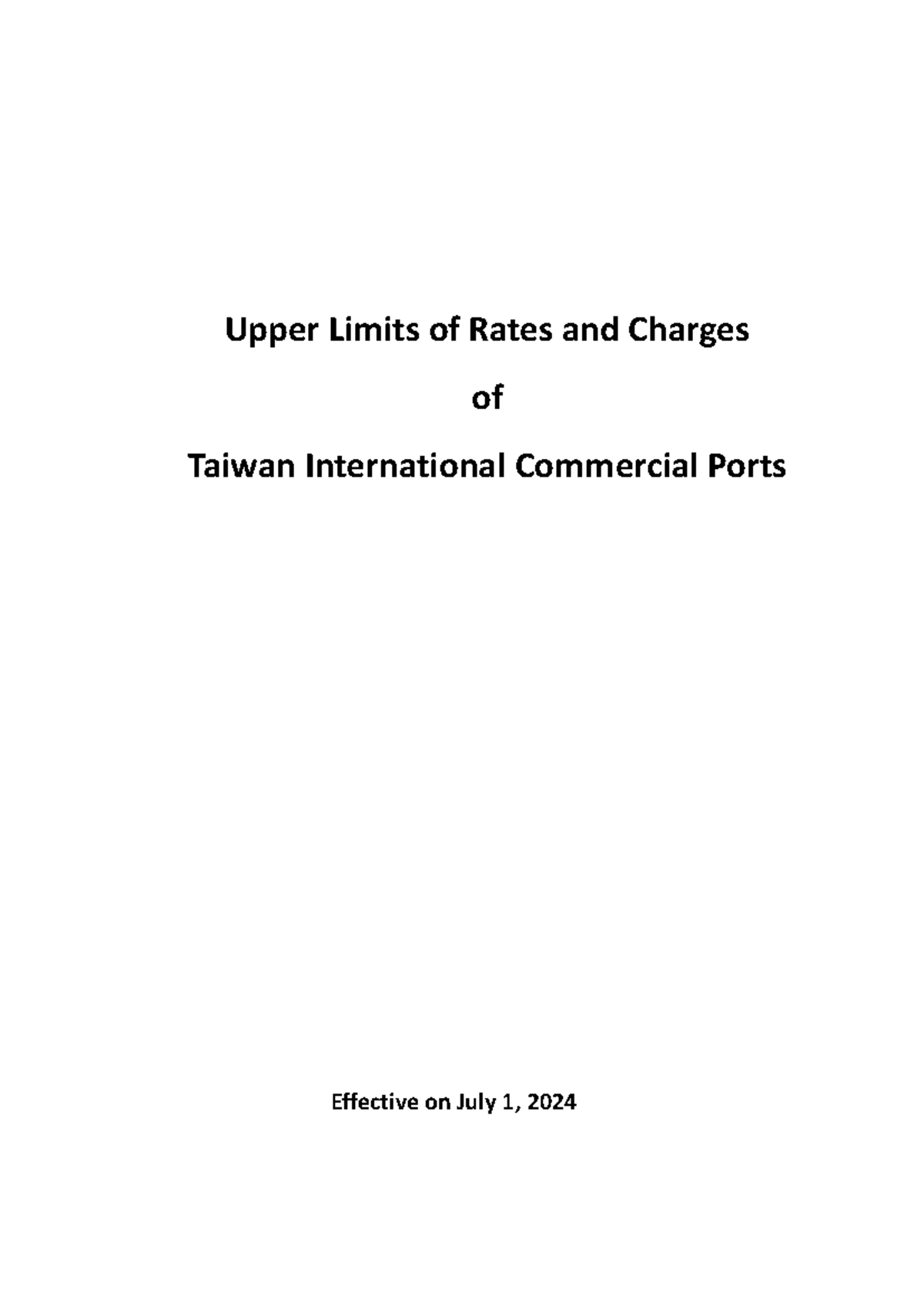 Upper Limits of Rates & Charges for Taiwan International Ports ...