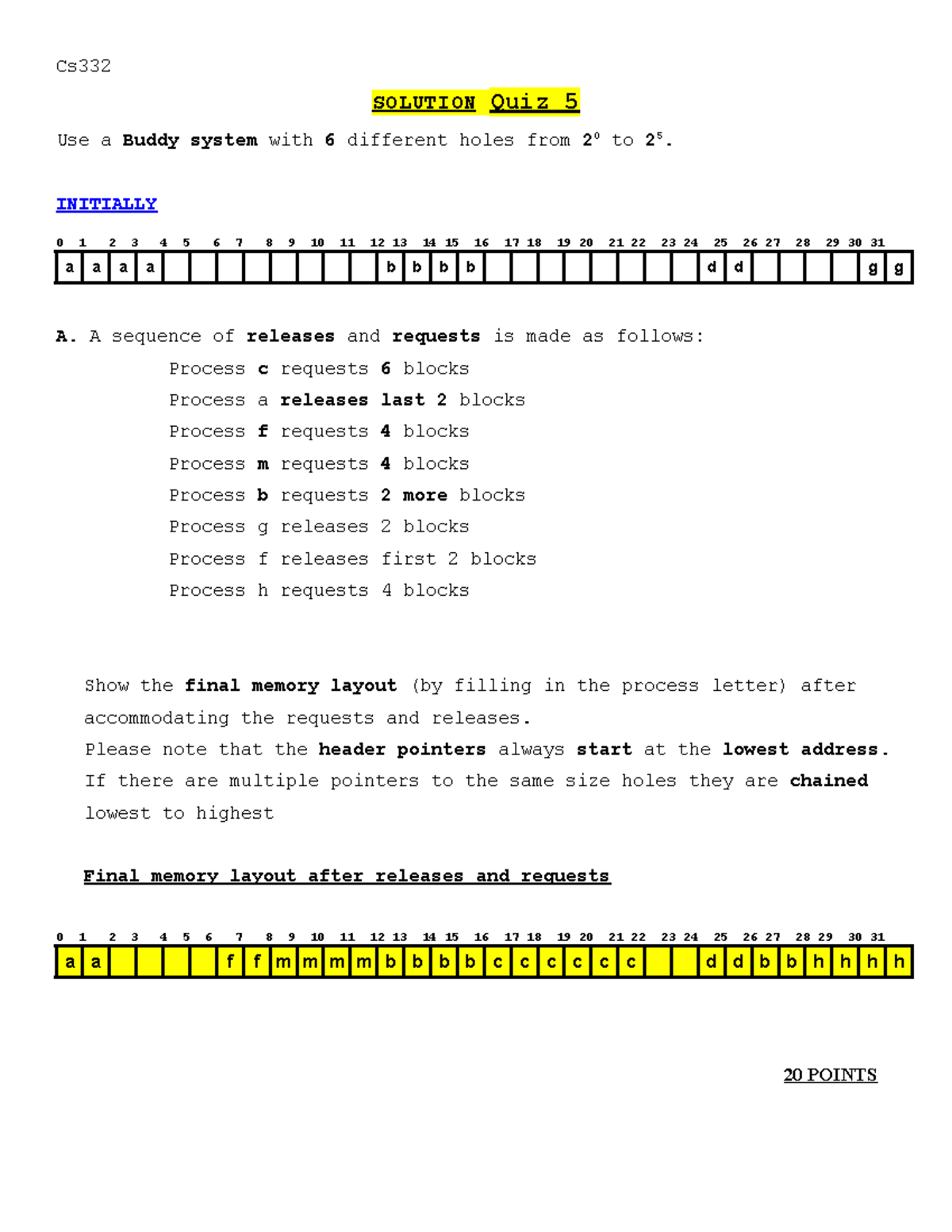 CS332 Quiz 5 Solutions - Memory Allocation with Buddy System - Studocu