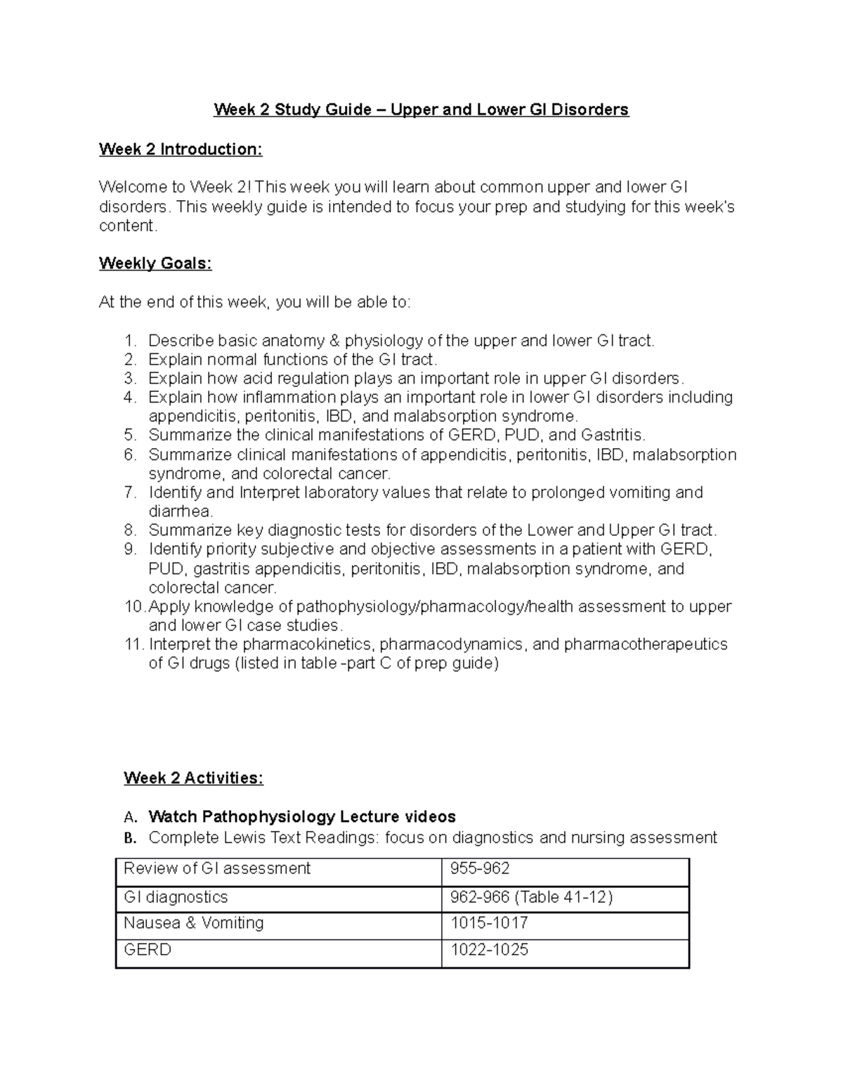 Week 2 Study Guide: Understanding Upper and Lower GI Disorders - Studocu