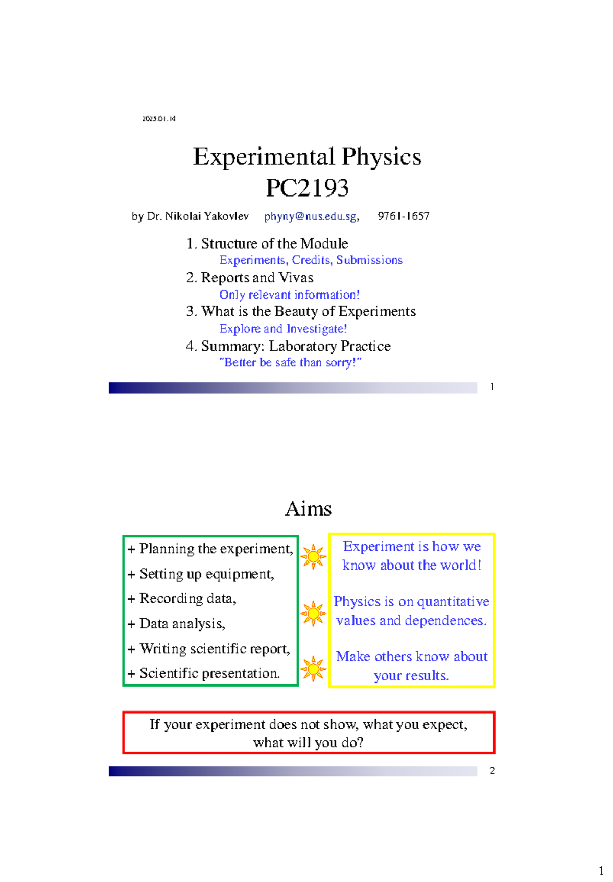 PC Experimental Physics Lecture 1: Introduction to the Module - Studocu