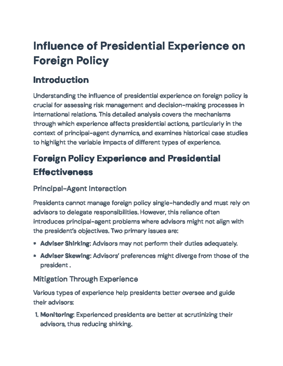 Presidential Experience and Its Impact on Foreign Policy Effectiveness ...
