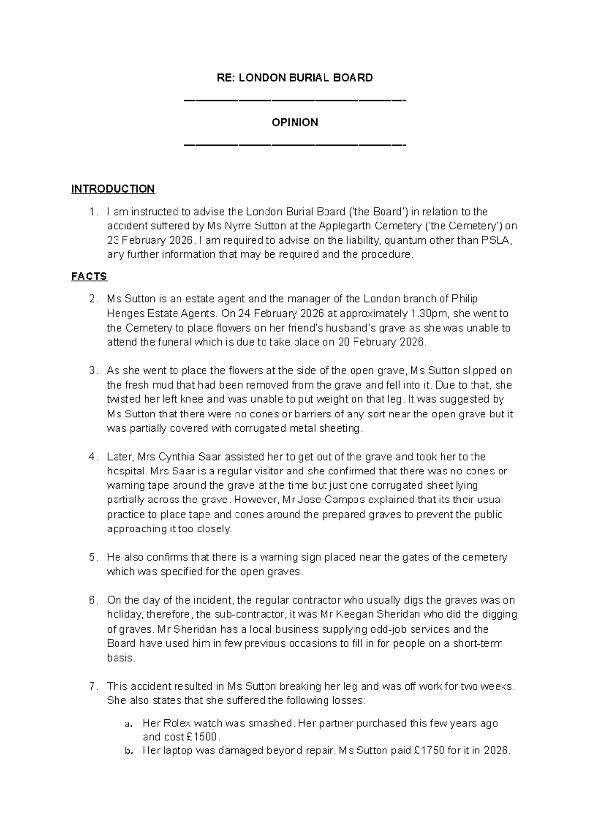 Opinion on Liability and Damages for Ms. Sutton - Case Study 2026 - Studocu
