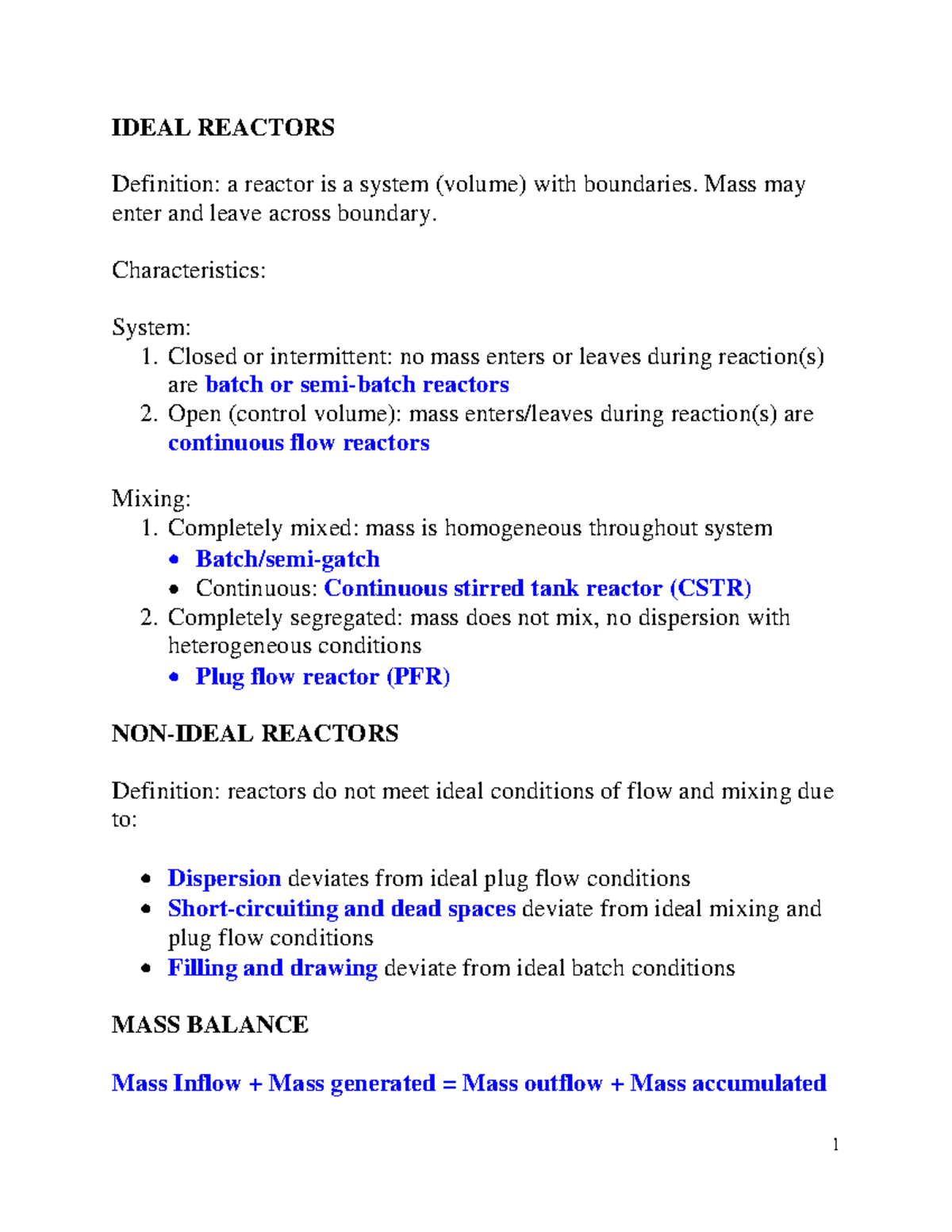 Ideal Reactors - IDEAL REACTORS Definition: a reactor is a system ...