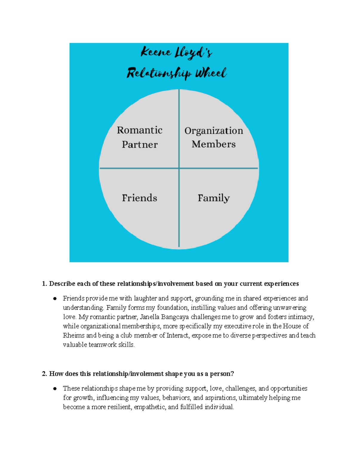 RUA on Student's Learning Relationship Wheel - Quiz Insights - Studocu