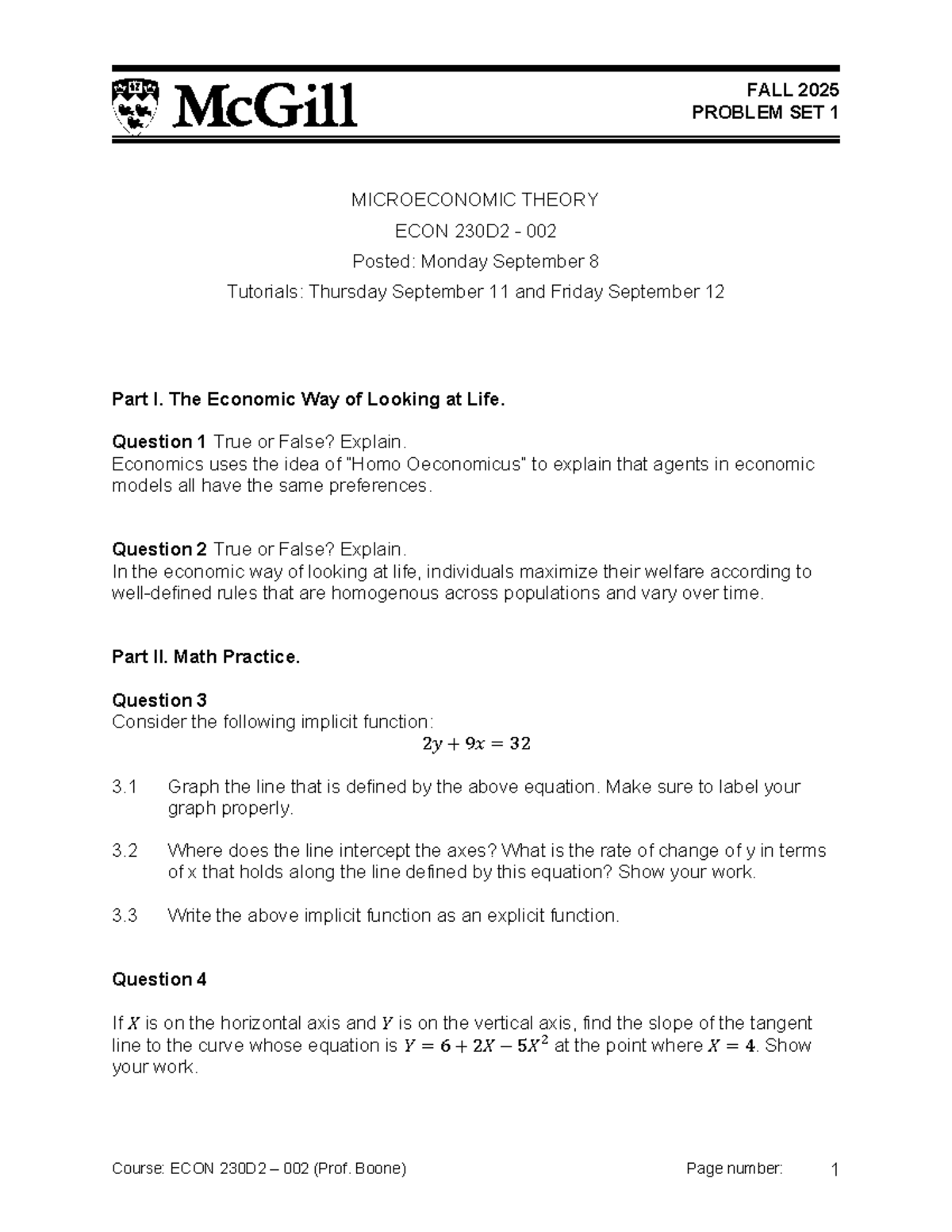 FALL 2025 ECON 230D2 002 Problem Set 1: Microeconomic Theory - Studocu