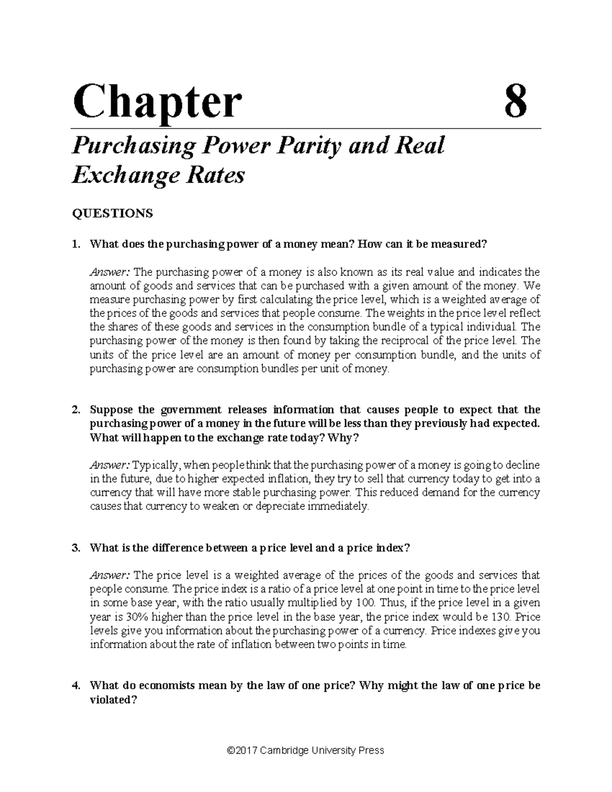 Chapter 8: Purchasing Power Parity & Real Exchange Rates - Practice ...
