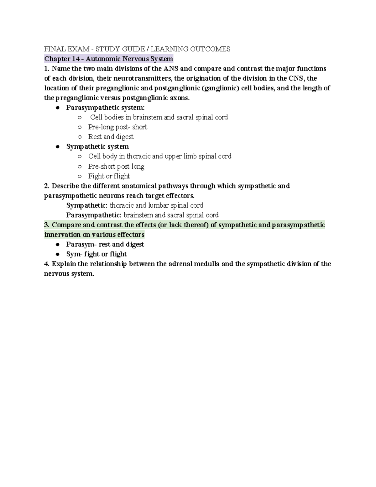 ANP 2 Final Exam Study Guide: Autonomic & Endocrine Systems Overview ...