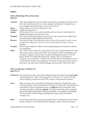 Q2e SE LS3 U03 Audio Script Summary and Analysis - Studocu