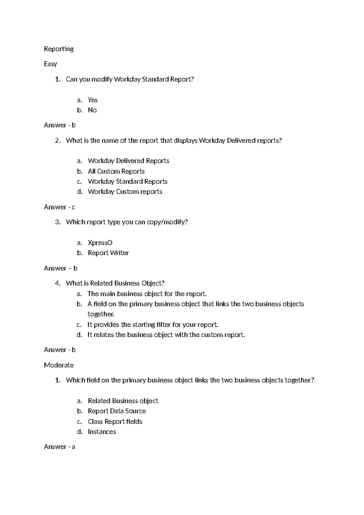 Workday Standard Report MCQ - Week 1 Part 2 Exam Review - Studocu