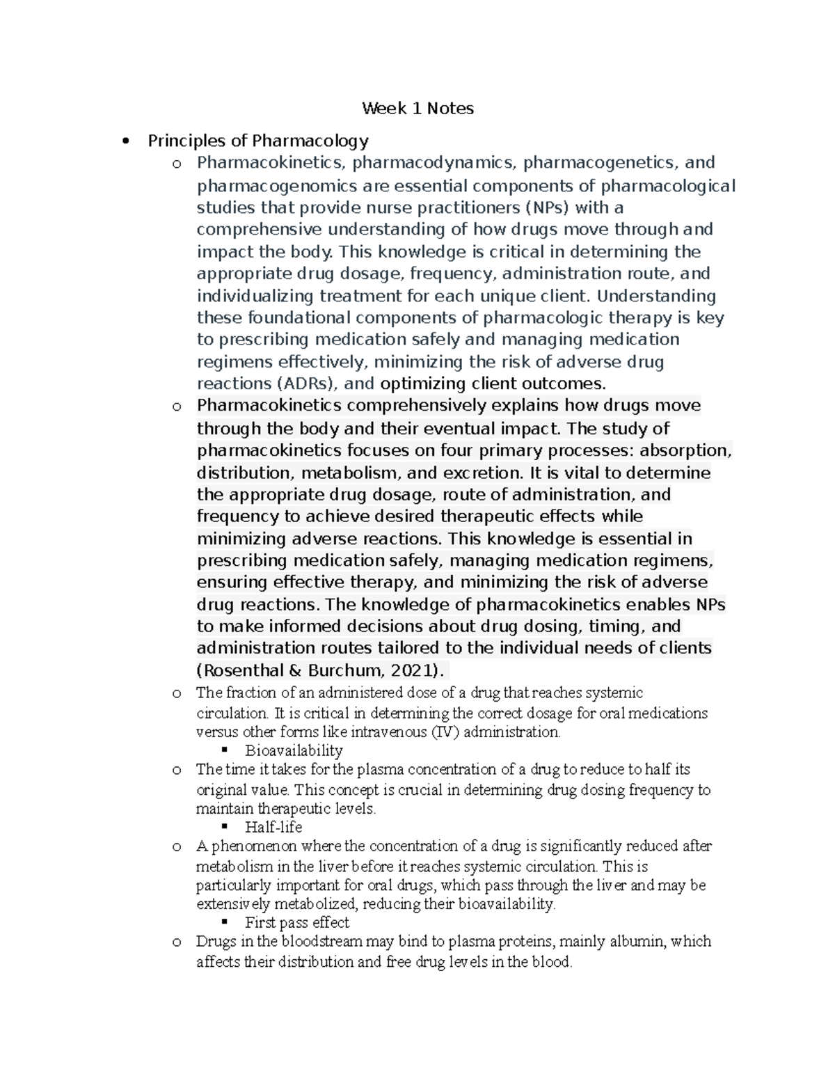 Week 1 Notes: Principles of Pharmacology (Pharmacokinetics ...