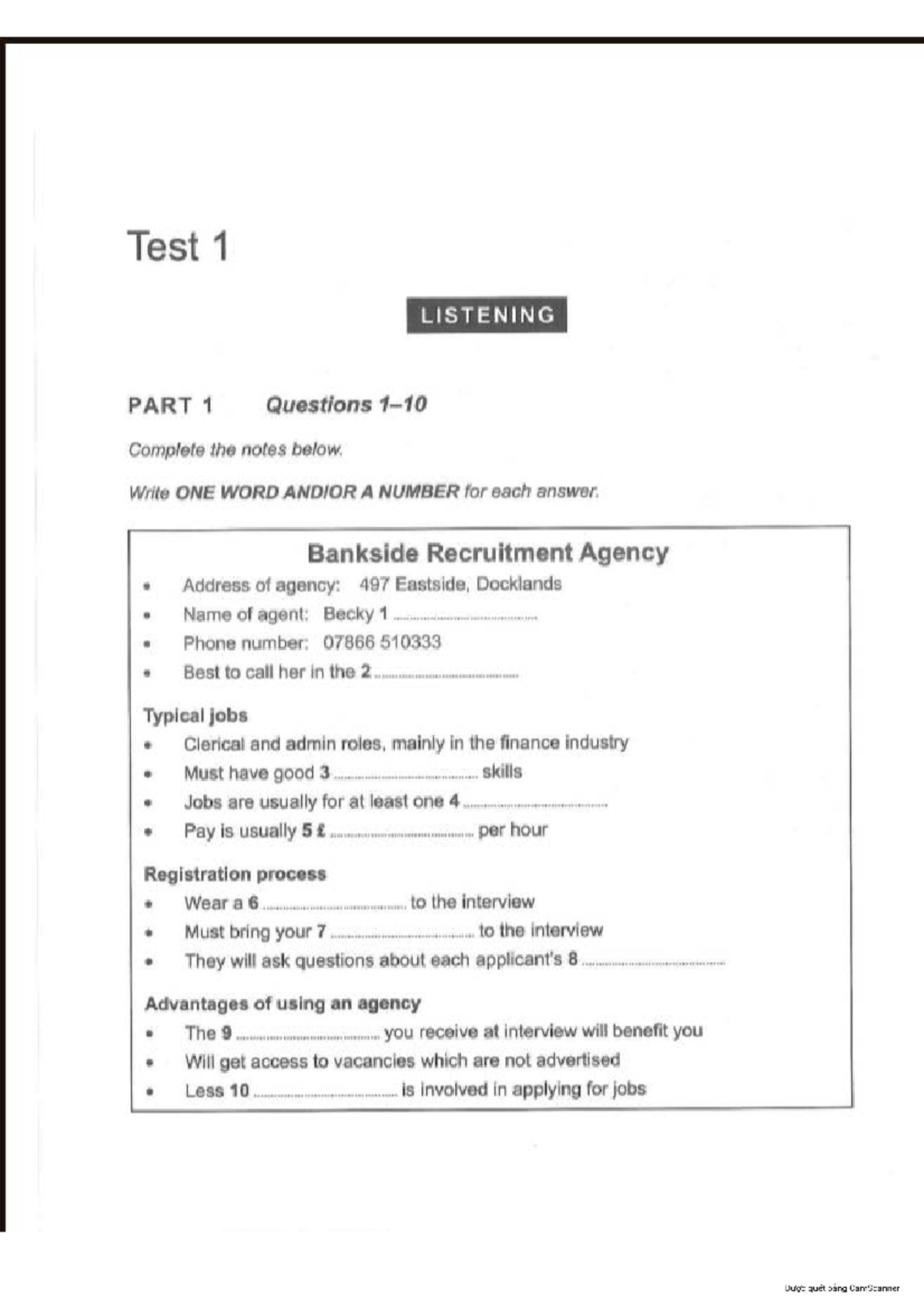 Listening Test 1: Questions and Answers for Parts 1-3 - Studocu
