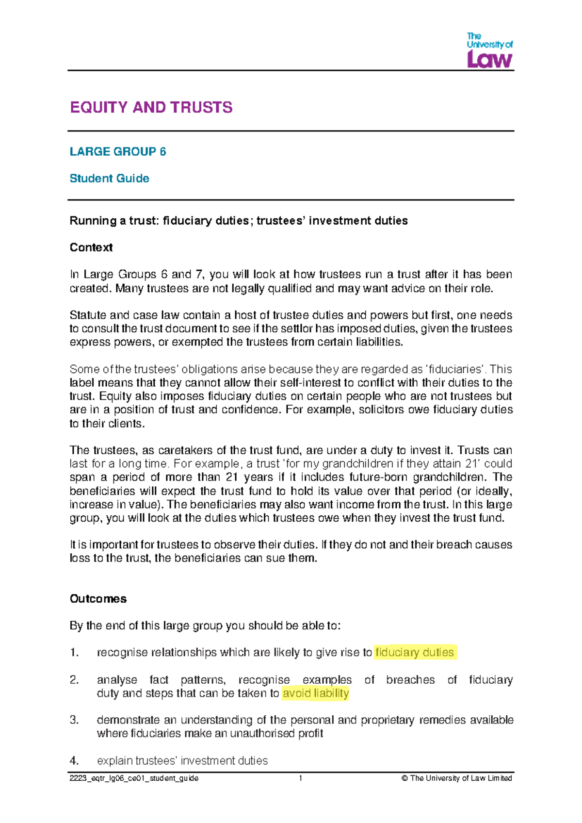 Equity LG6 - Trustee Duties and Investment Responsibilities - Studocu