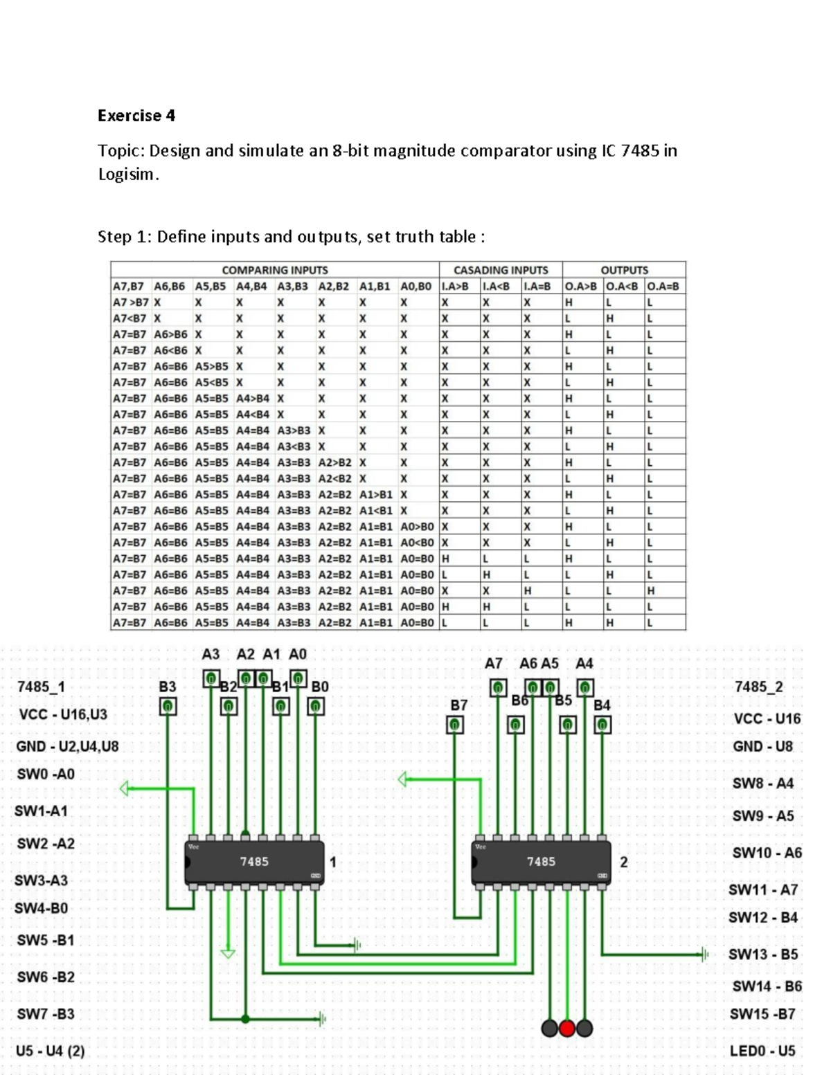 Lab Exercise 4: Design & Simulate Magnitude Comparator with IC 7485 ...