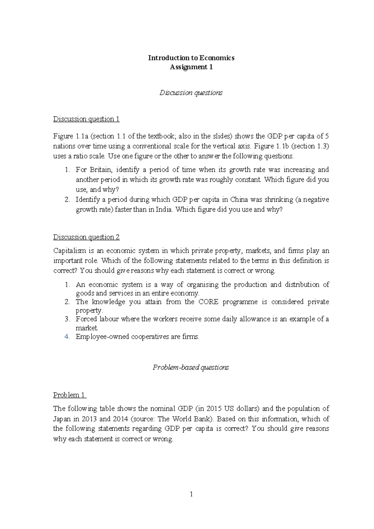 Principles of Economics Assignment 1: GDP Analysis & Discussion - Studocu