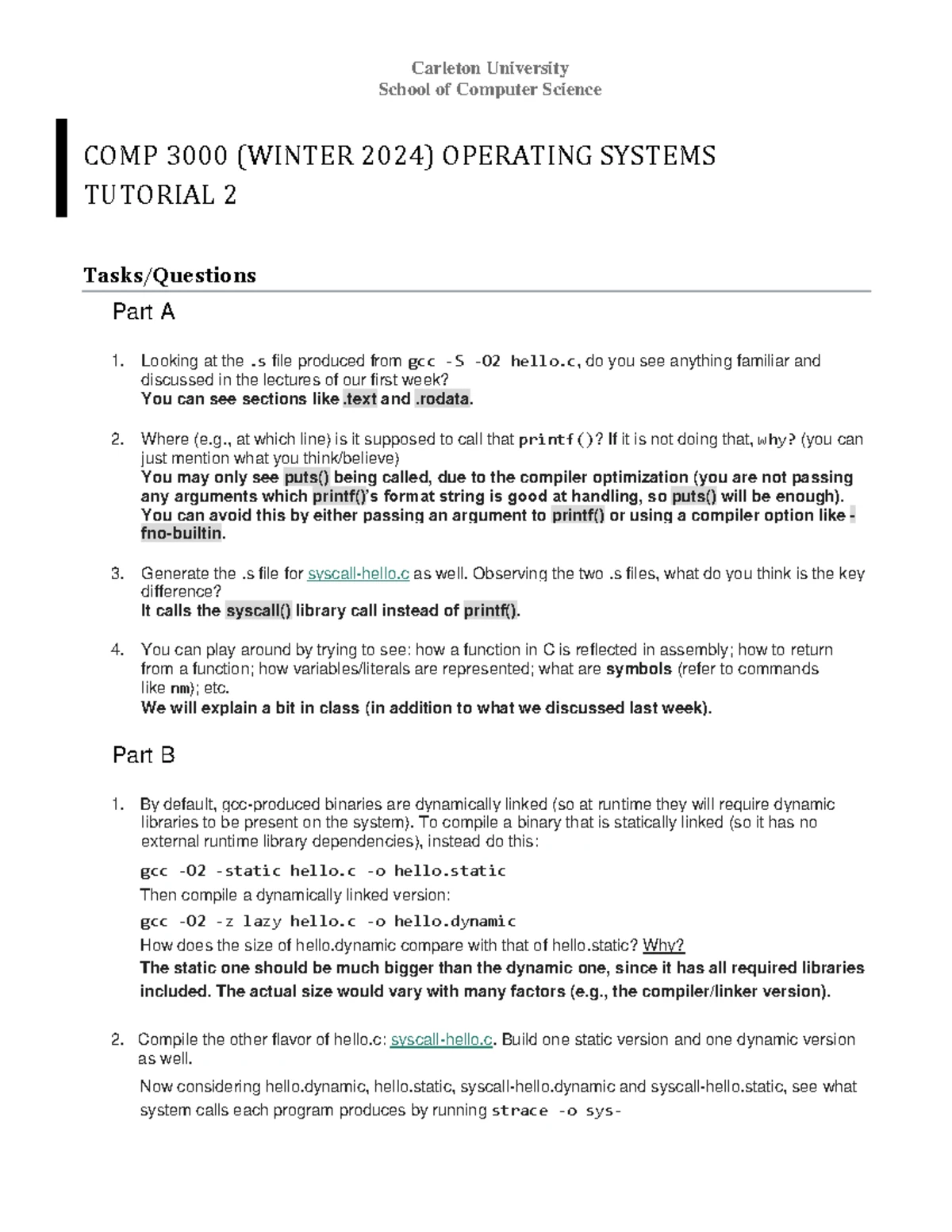 COMP 3000 - Winter 2023 Tutorial 4 Answers and Explanations - Studocu