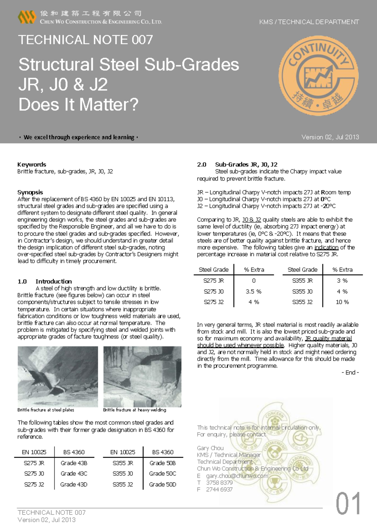 Technical Note 007: Impact of Structural Steel Sub-Grades JR, J0, J2 ...