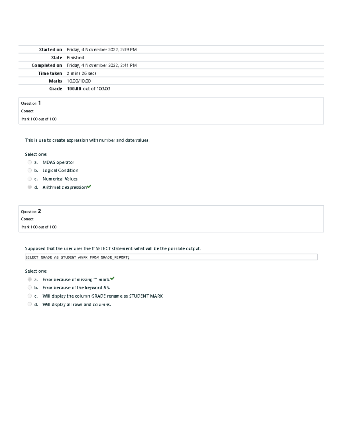 Midterm Quiz 1 Review: SQL and Data Querying Concepts - Studocu