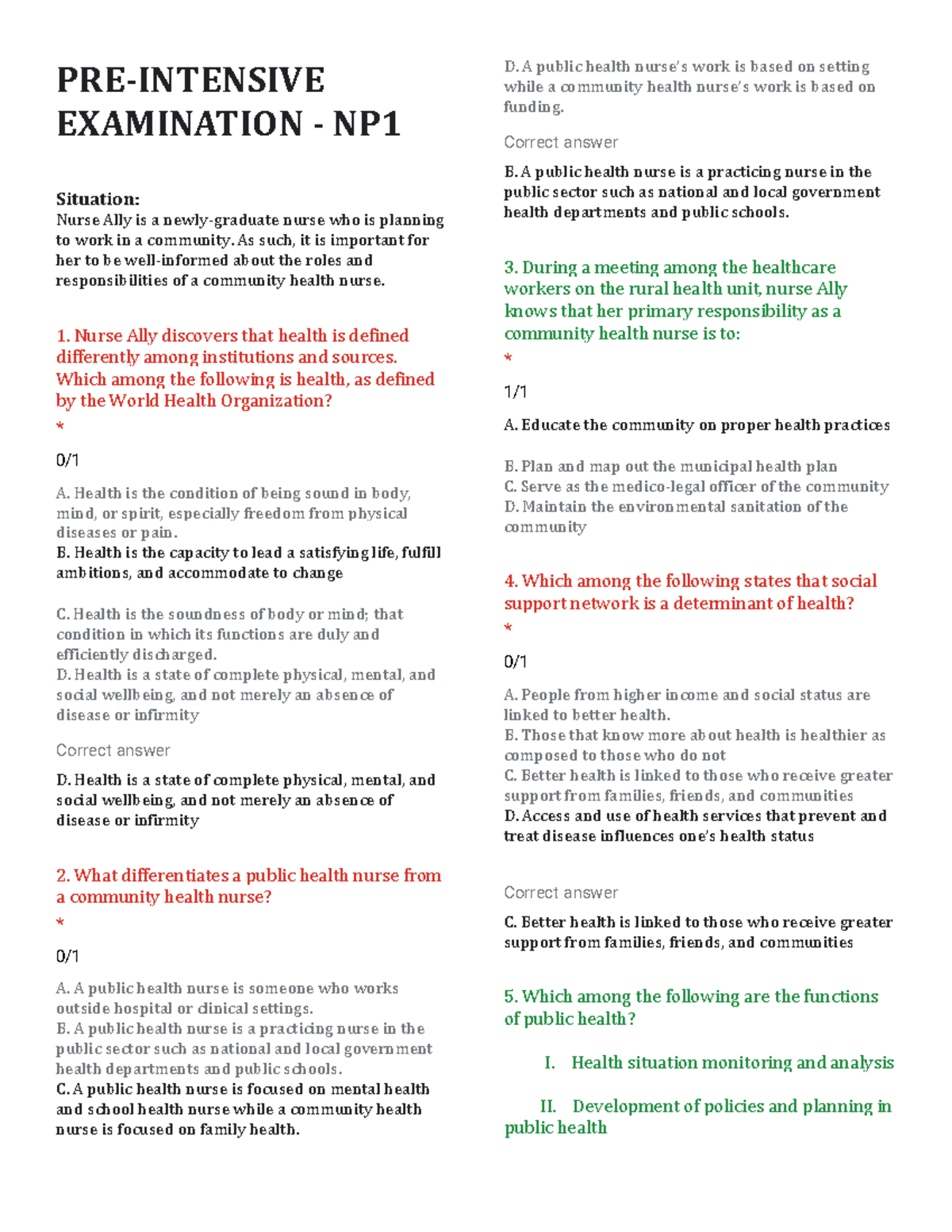 PRE Intensive 1: Community Health Nursing Exam Review - Studocu
