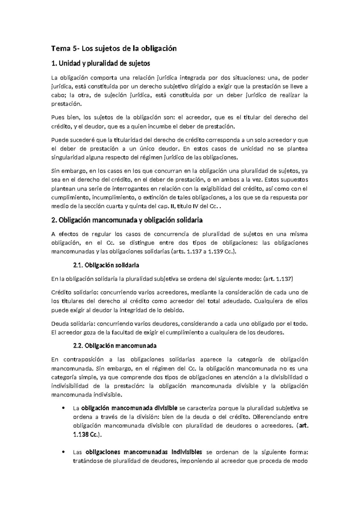 Tema 1 - Apuntes sobre la Obligación y su Derecho (CC) - Studocu
