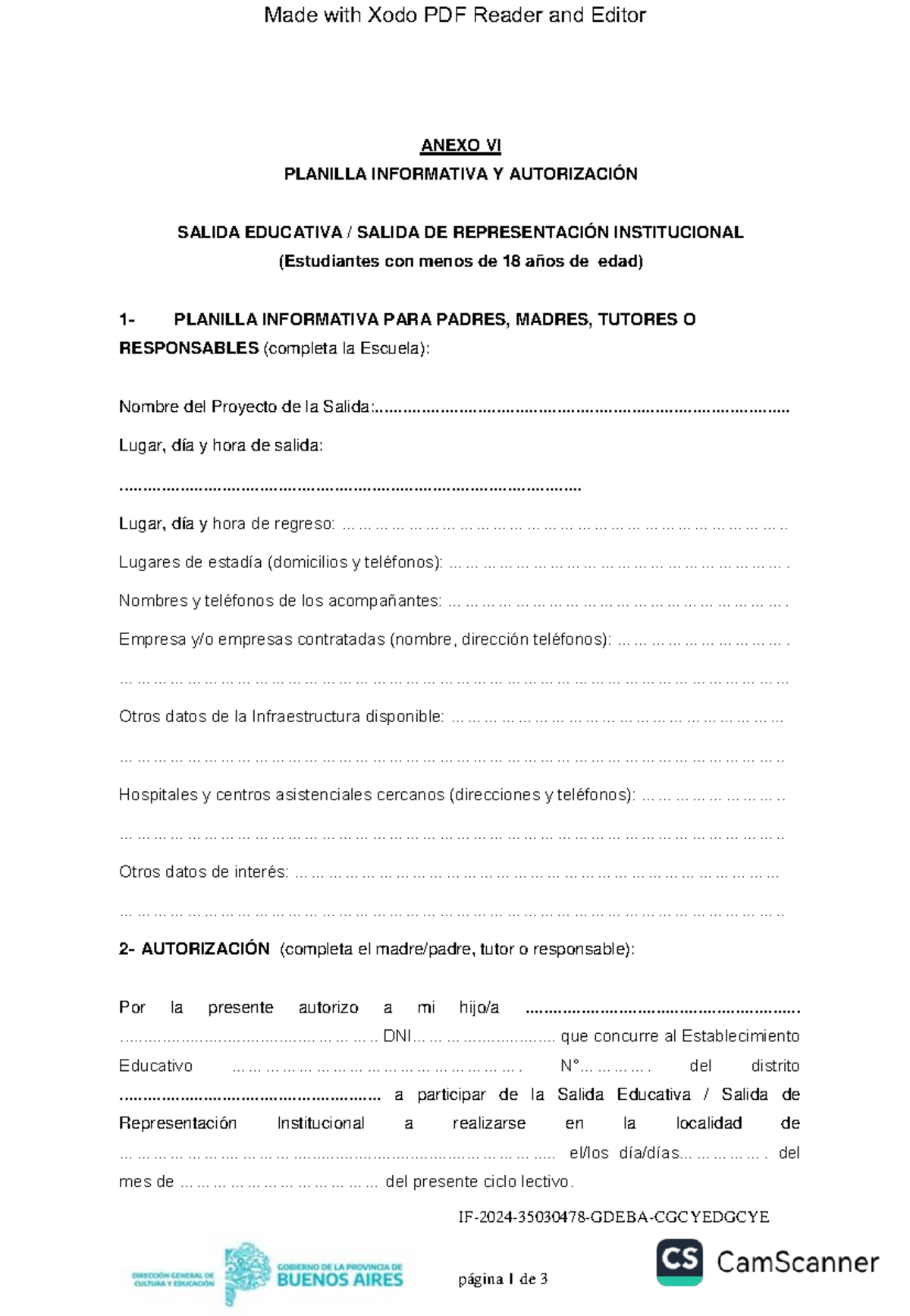 Anexo VI - Planilla Informativa y Autorización para Salida Educativa - Document Preview